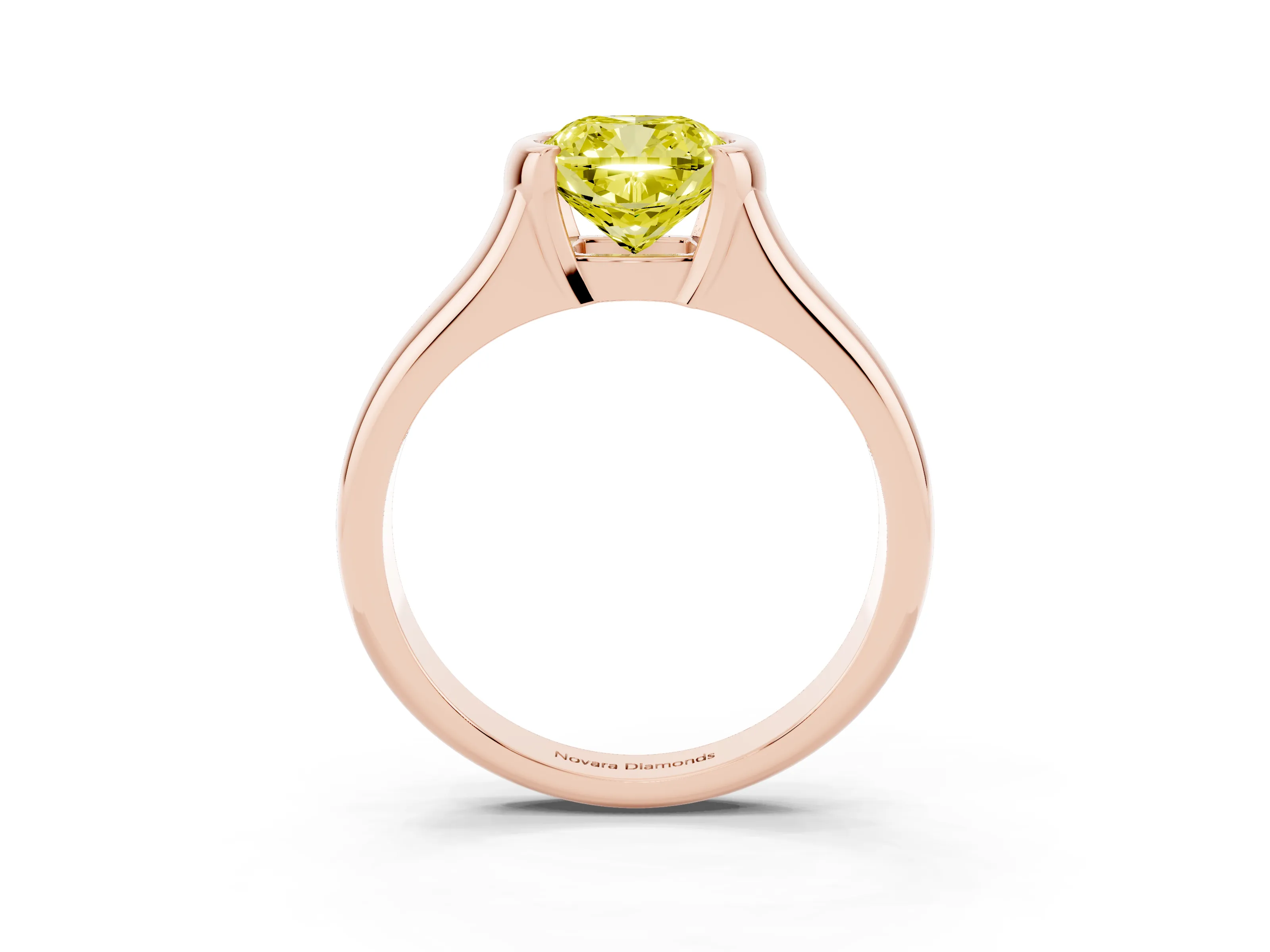 Fancy Yellow Cushion Cut Diamond Solitaire Tension Set Ring Set in Rose gold with Split Shank Band