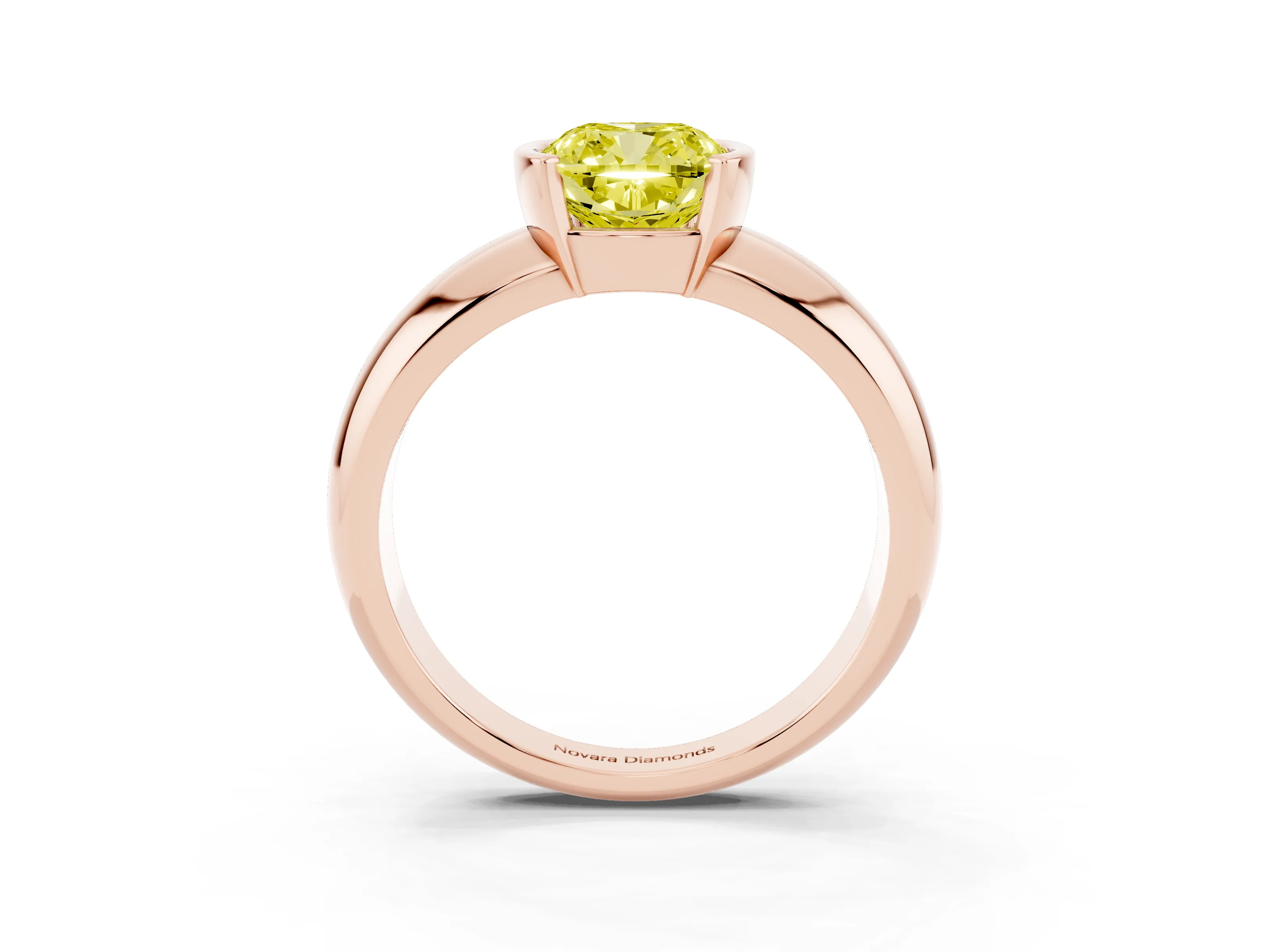 Fancy Yellow Cushion Cut Diamond Solitaire Tension Set Ring Set in Rose gold with Wide Band