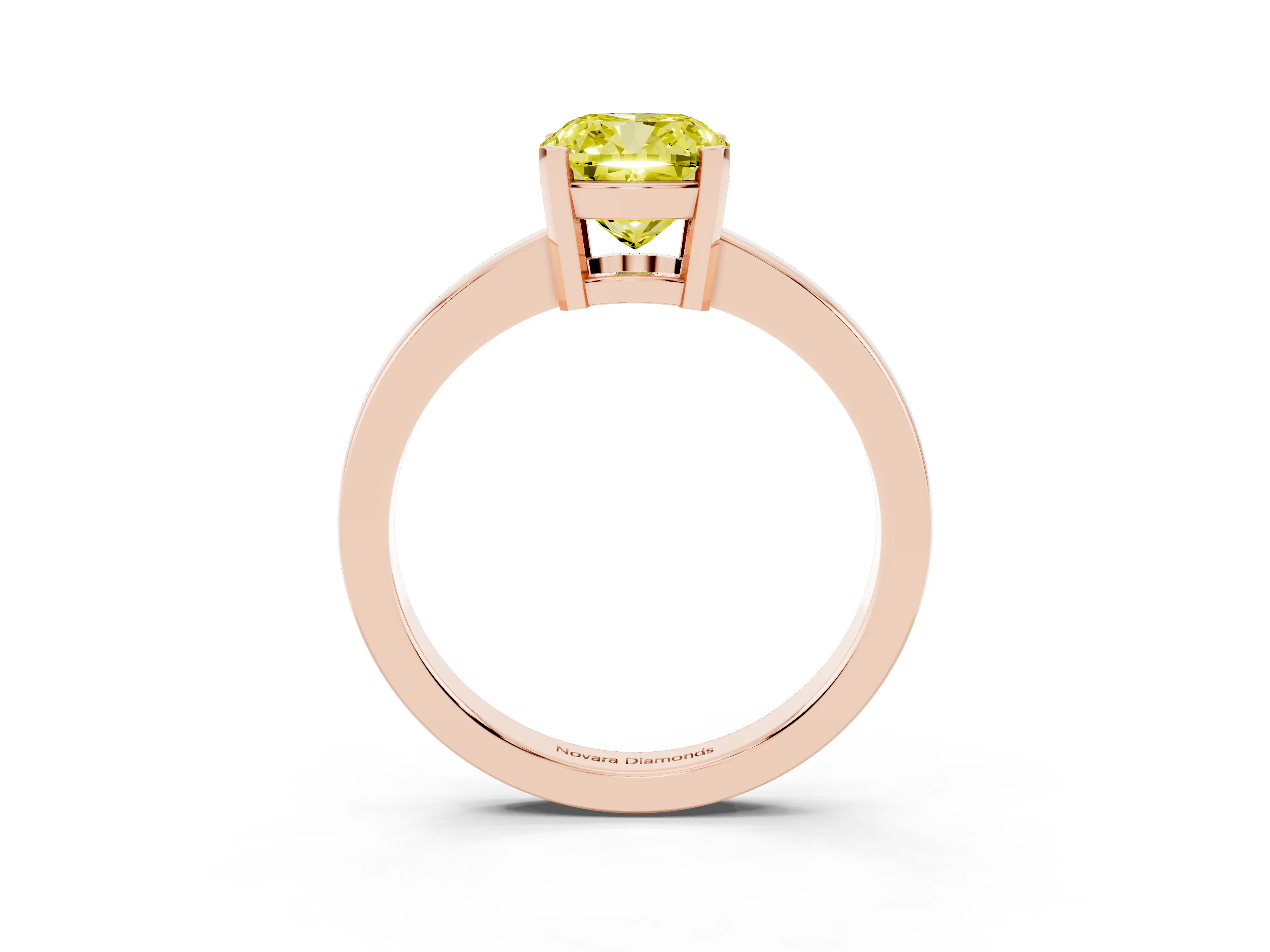 Fancy Yellow Cushion Cut Diamond Solitaire Ring Set in Rose gold with Prong Head and Smooth Polished Band