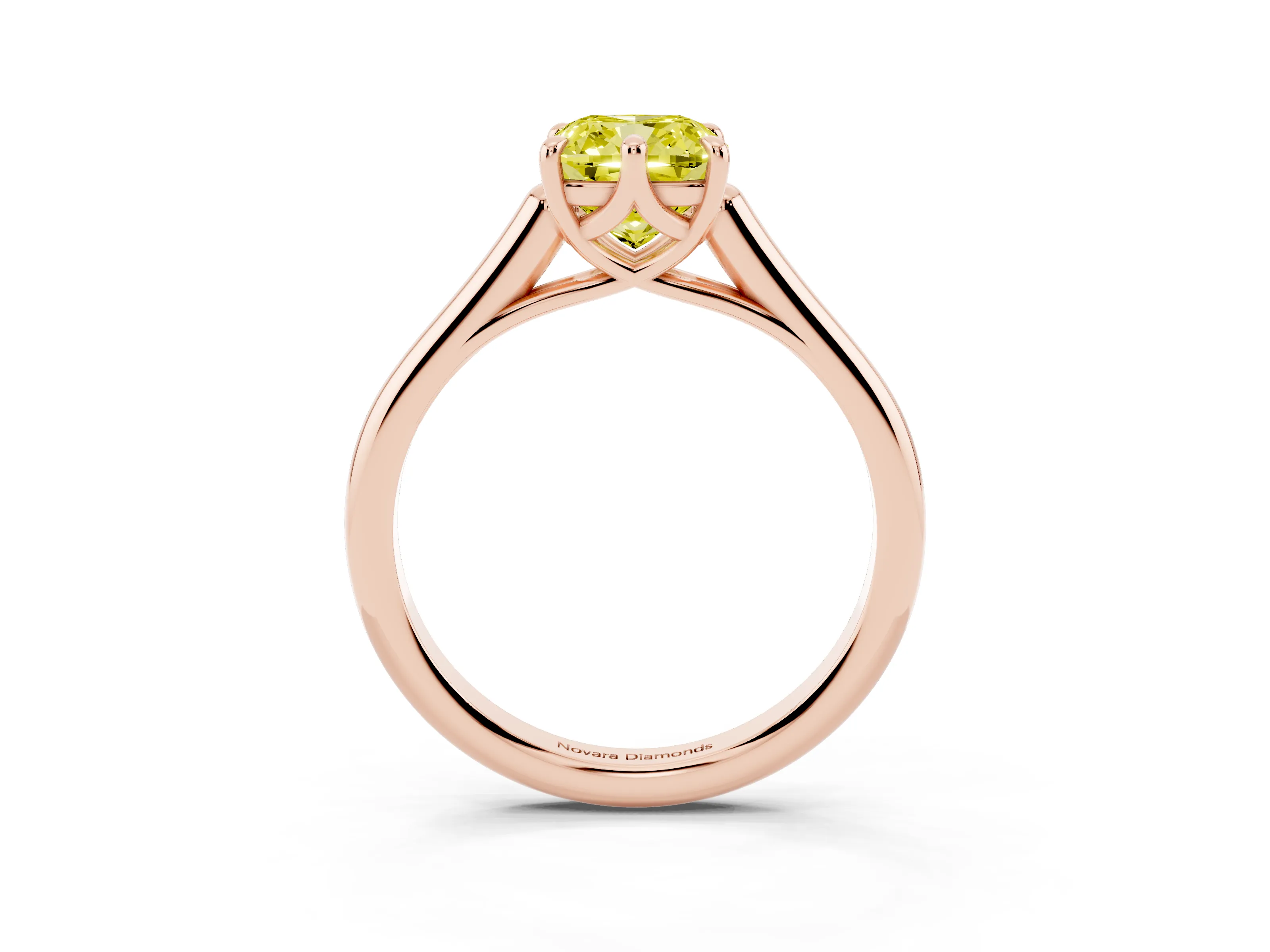 Fancy Yellow Cushion Cut Diamond Solitaire Engagement Ring Set in Rose gold with Prong Setting and Plain Classic Band