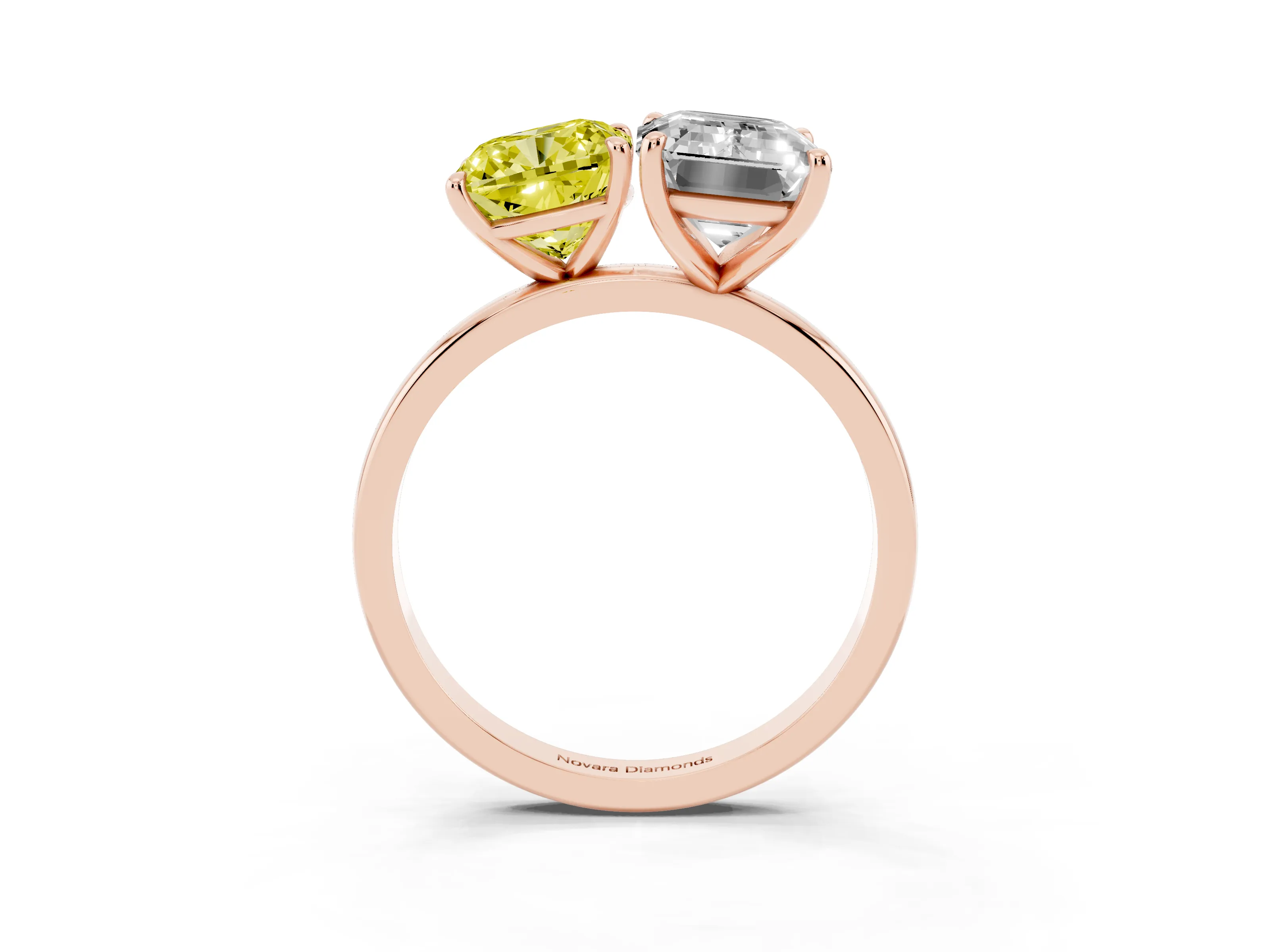 Fancy Yellow Cushion Cut and Emerald Cut Toi Moi Ring Set in Rose gold with Prong Setting