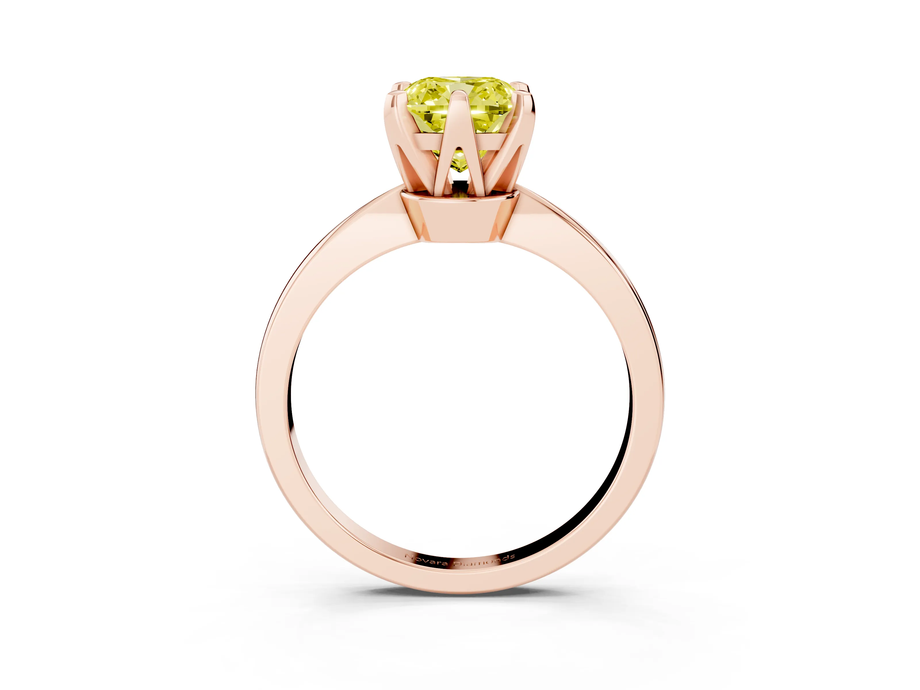 Fancy Yellow Cushion Cut Diamond Solitaire Engagement Ring Set in Rose gold with Slim Tapered Solitaire Band
