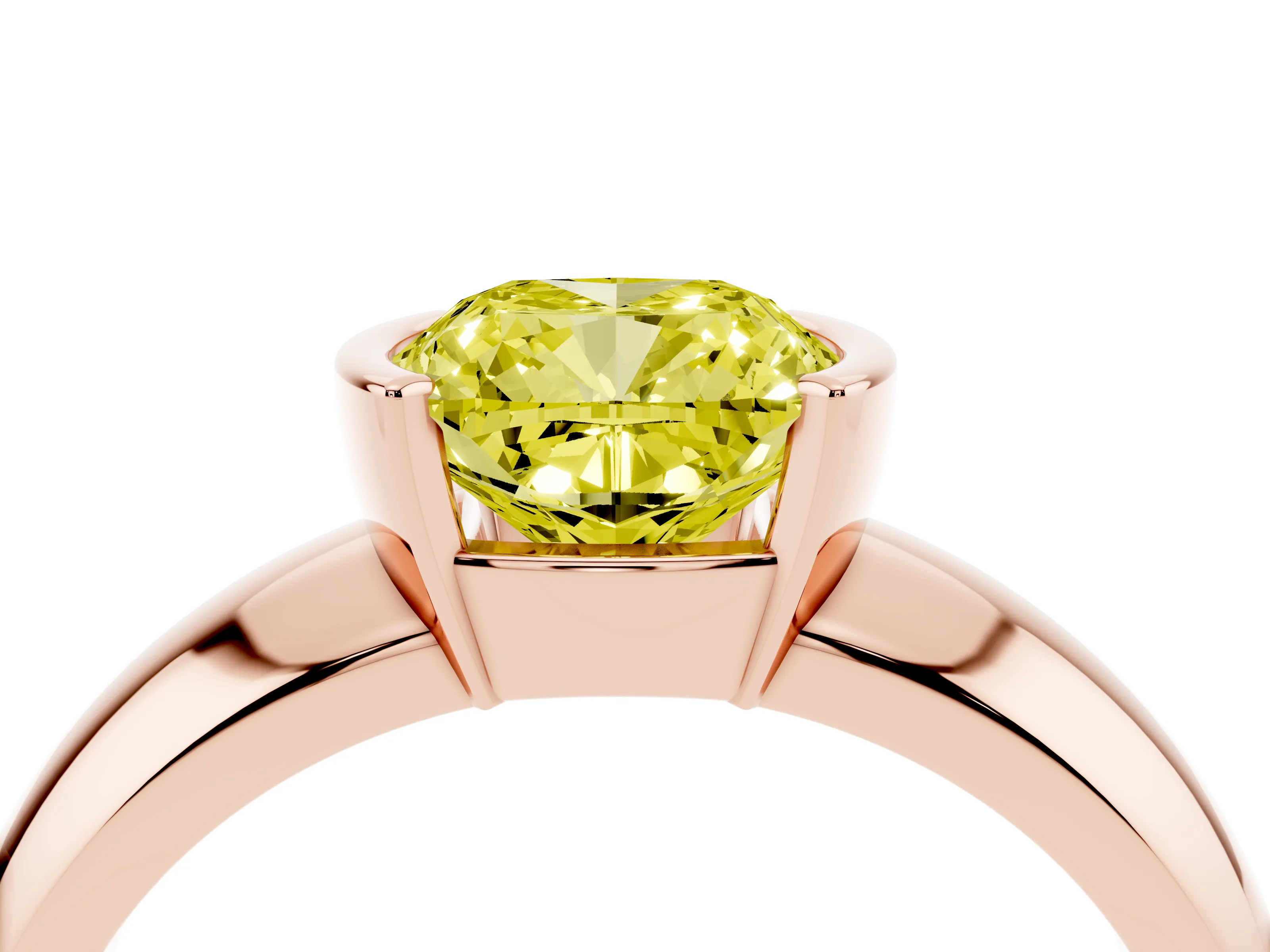 Fancy Yellow Cushion Cut Diamond Solitaire Tension Set Ring Set in Rose gold with Wide Band