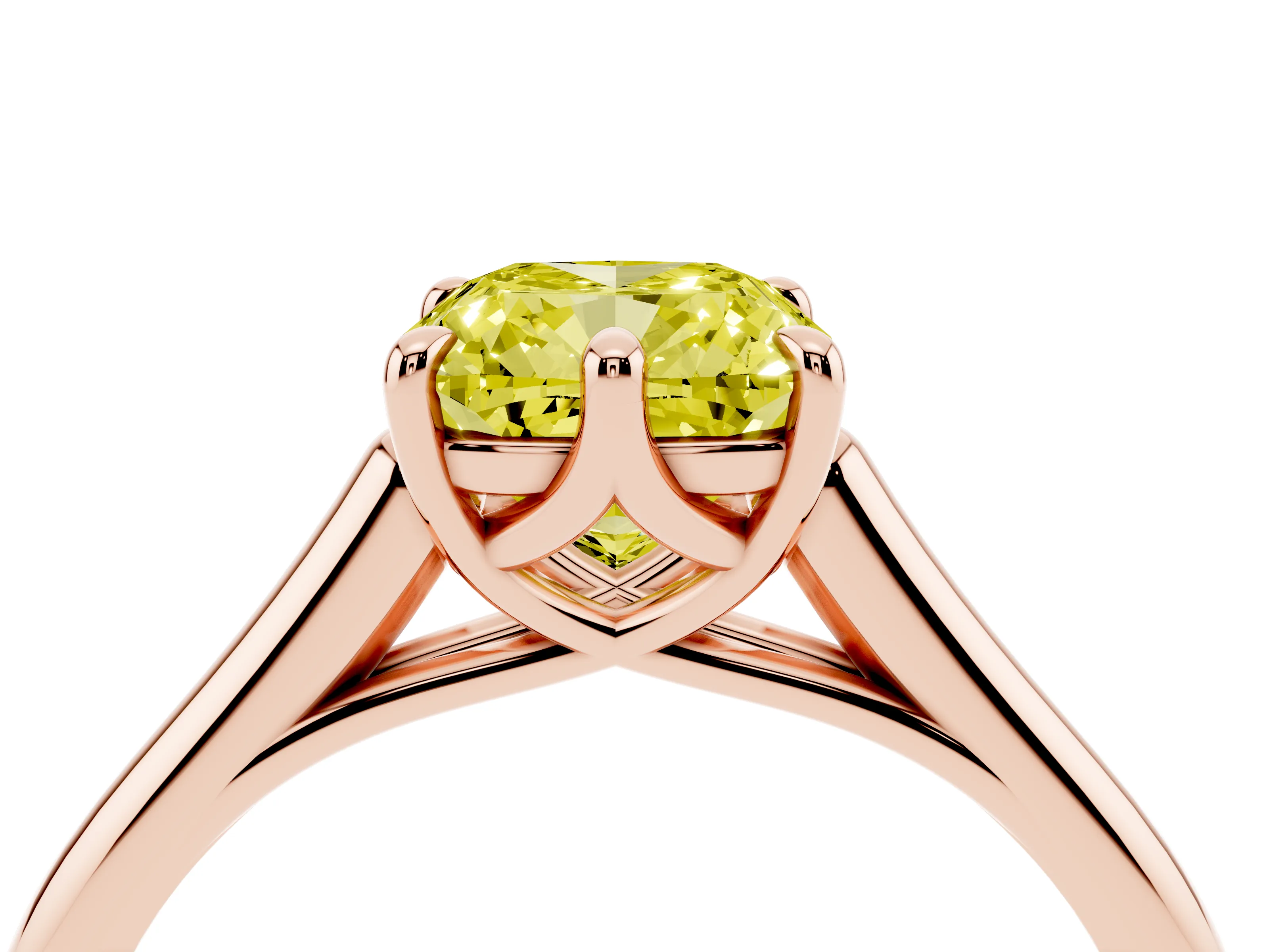 Fancy Yellow Cushion Cut Diamond Solitaire Engagement Ring Set in Rose gold with Prong Setting and Plain Classic Band