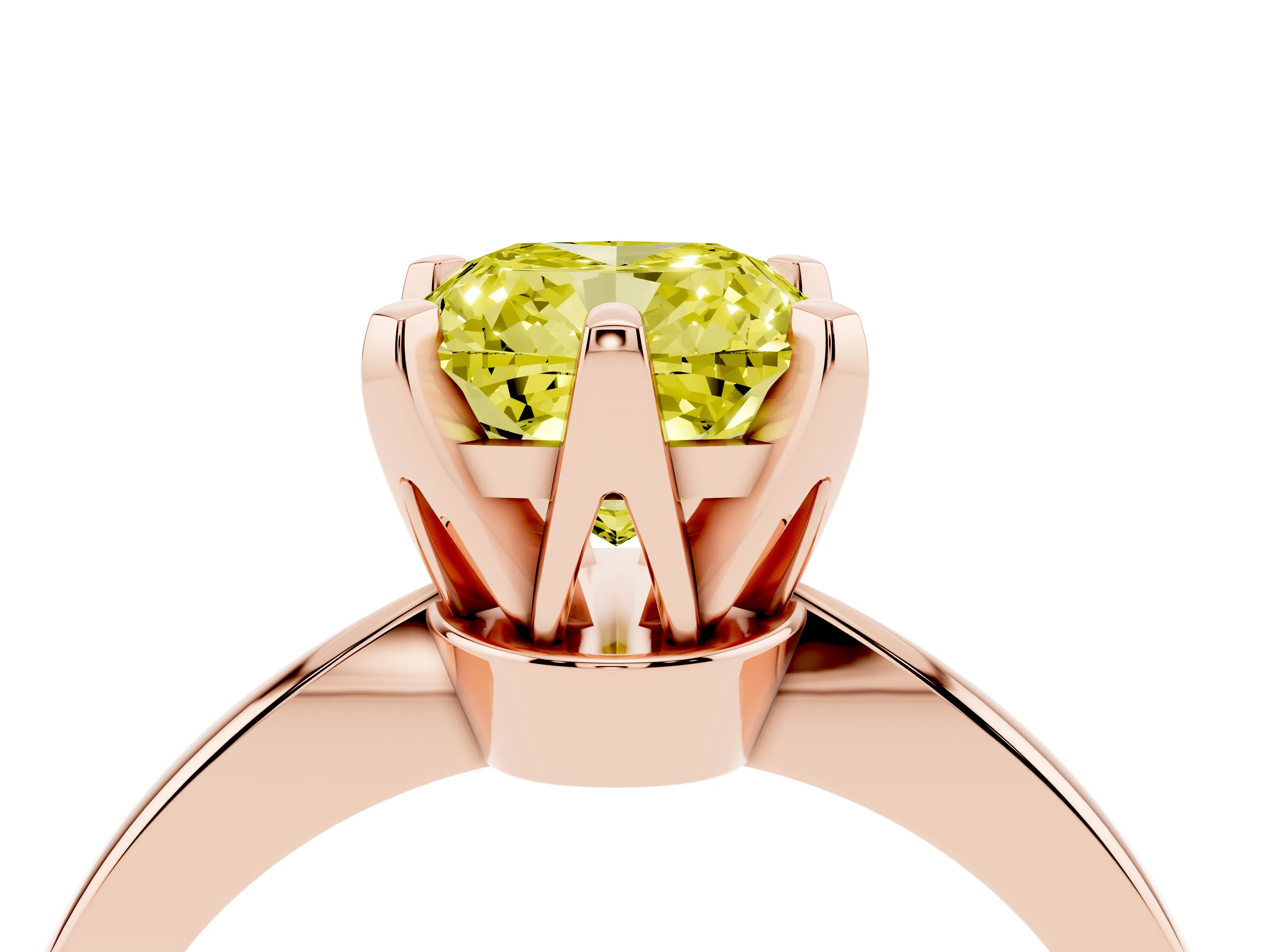 Fancy Yellow Cushion Cut Diamond Solitaire Engagement Ring Set in Rose gold with Slim Tapered Solitaire Band