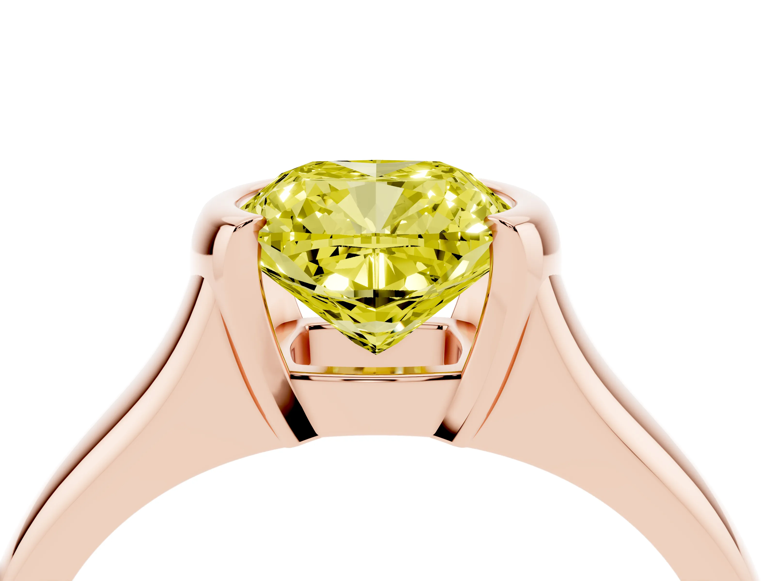 Fancy Yellow Cushion Cut Diamond Solitaire Tension Set Ring Set in Rose gold with Split Shank Band