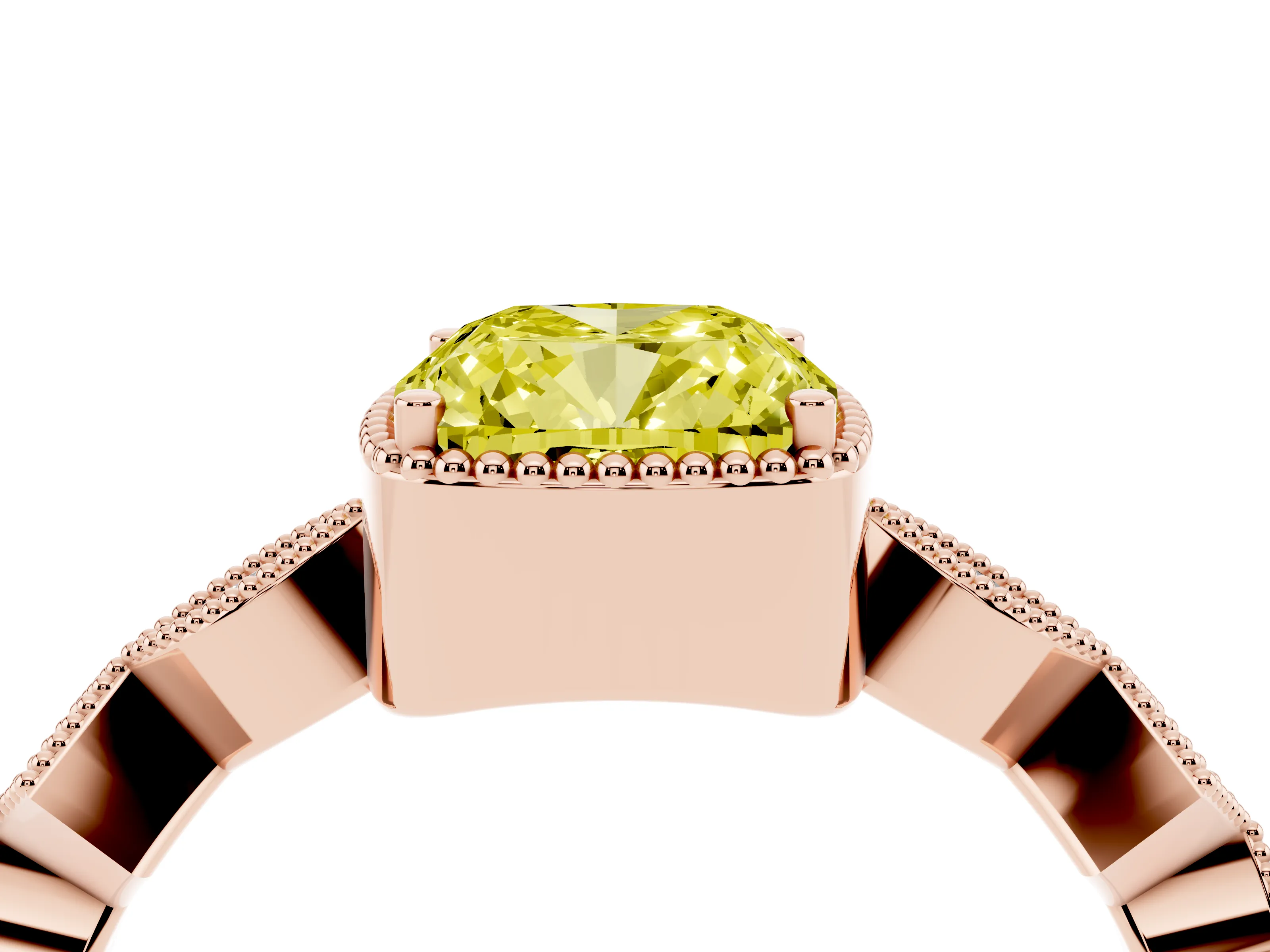 Fancy Yellow Cushion Cut Diamond Milgrain Marquise Twist Band Ring Set in Rose gold with Prong Setting