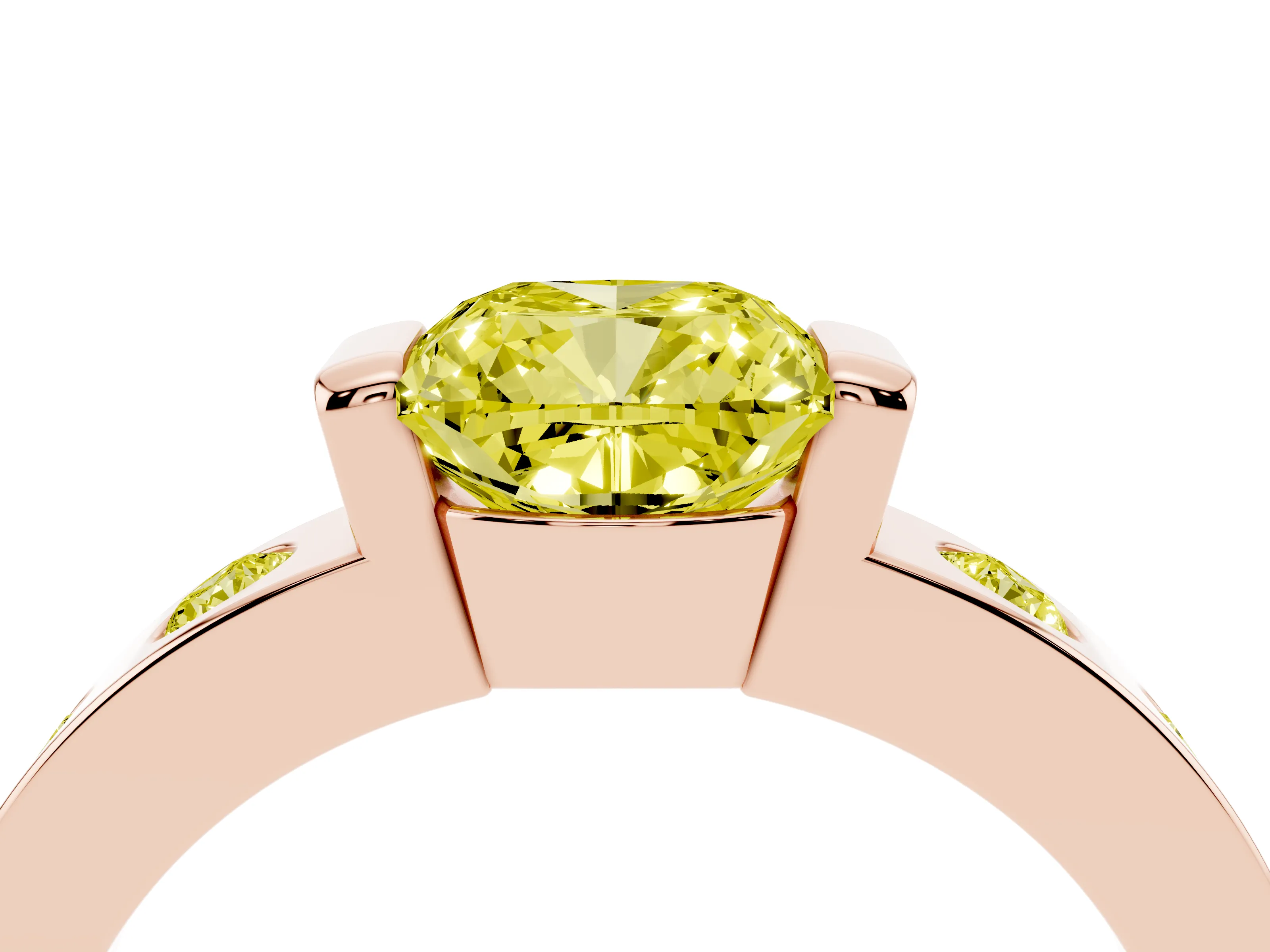 Fancy Yellow Cushion Cut Diamond Channel-Set Band Ring Set in Rose gold with Bezel Prong Setting