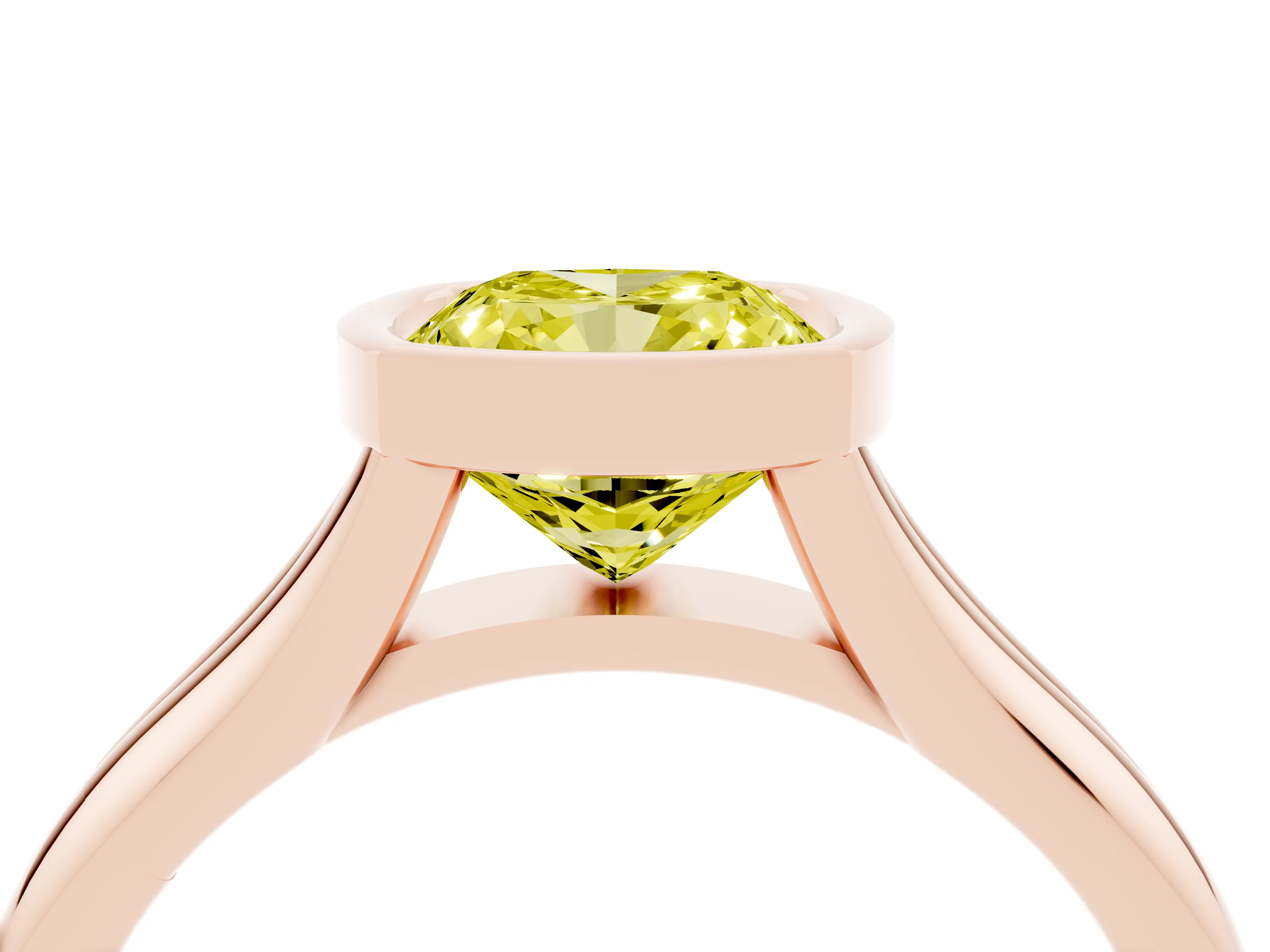 Fancy Yellow Bezel Set Cushion Cut Diamond Solitaire Ring Set in Rose gold with Smooth Band