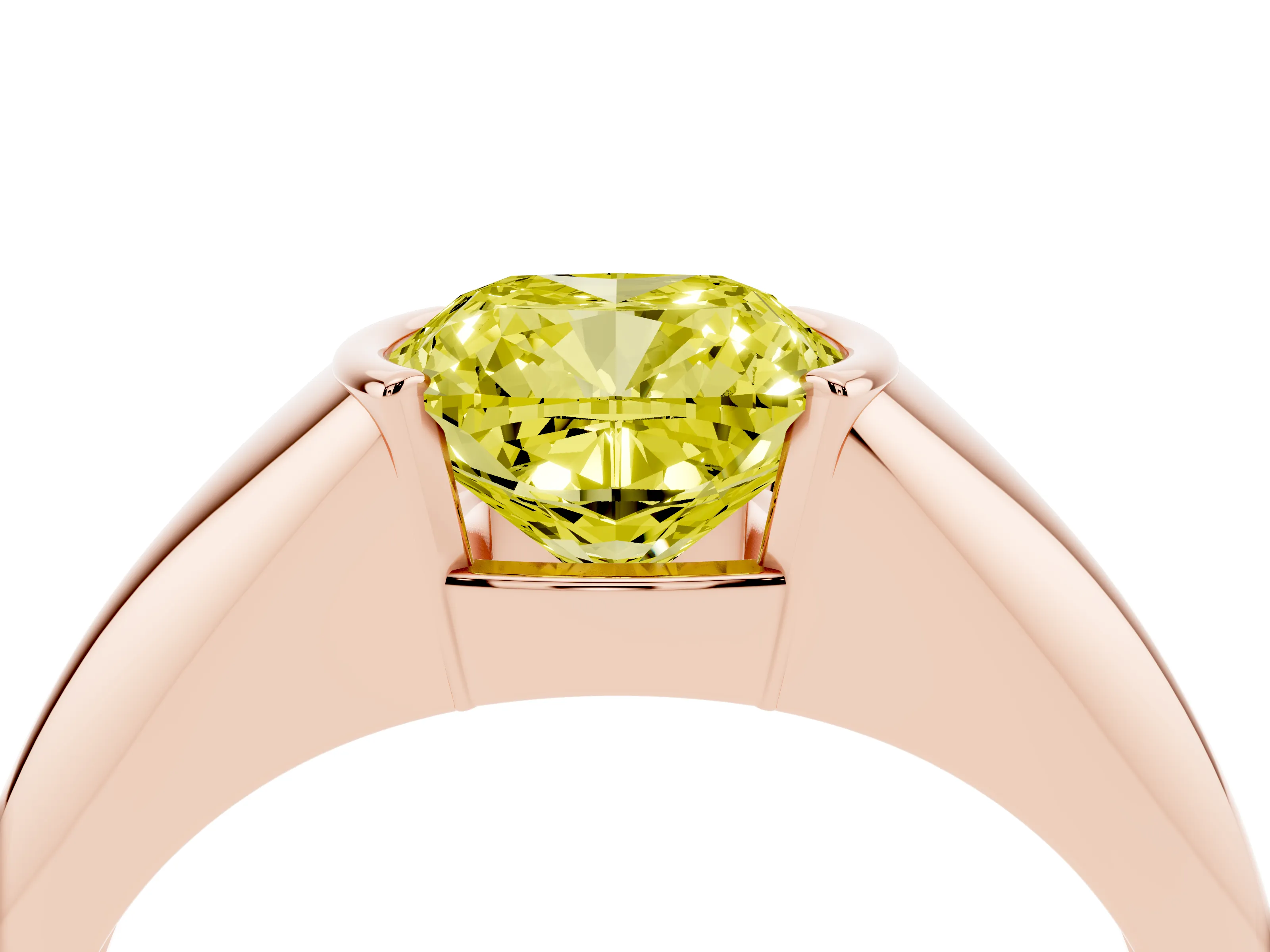 Fancy Yellow Cushion Cut Diamond Solitaire Tension Set Ring Set in Rose gold