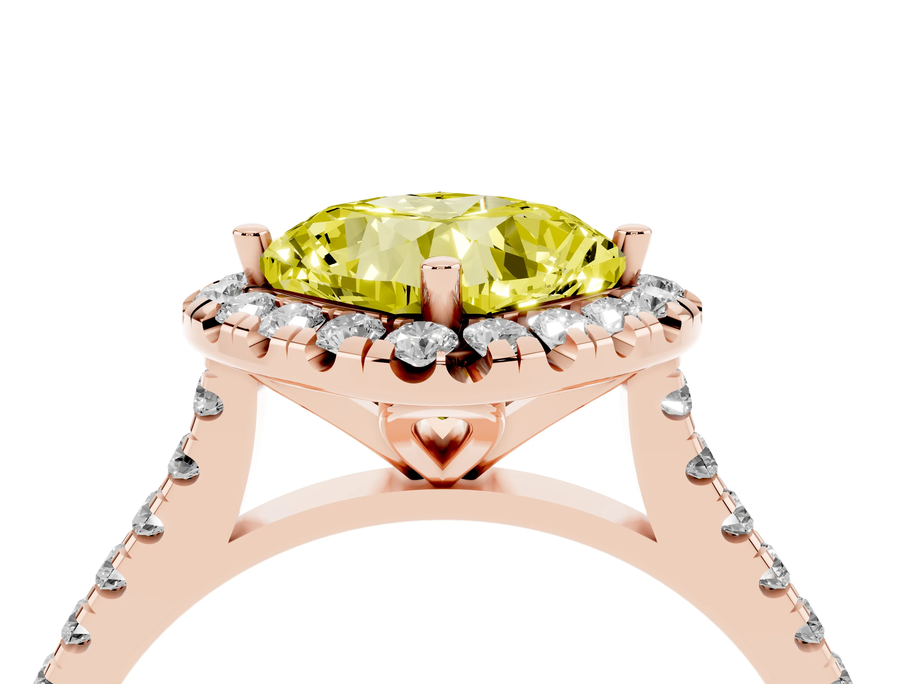 Fancy Yellow Cushion Cut Diamond Cushion Halo Ring Set in Rose gold with Pavé Band