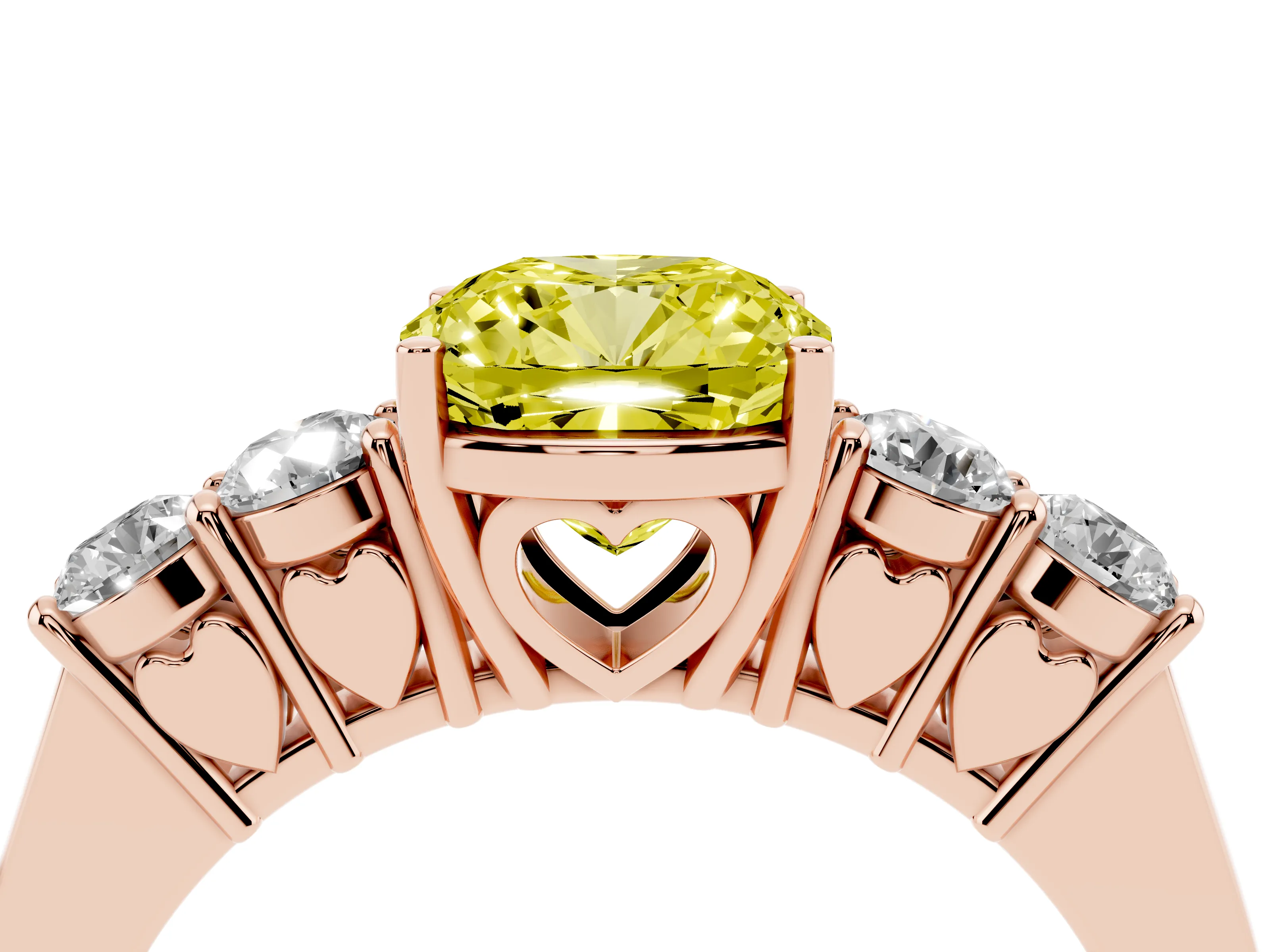 Fancy Yellow Cushion Cut Diamond Five-Stone Prong Set Band Ring Set in Rose gold with Polished Band