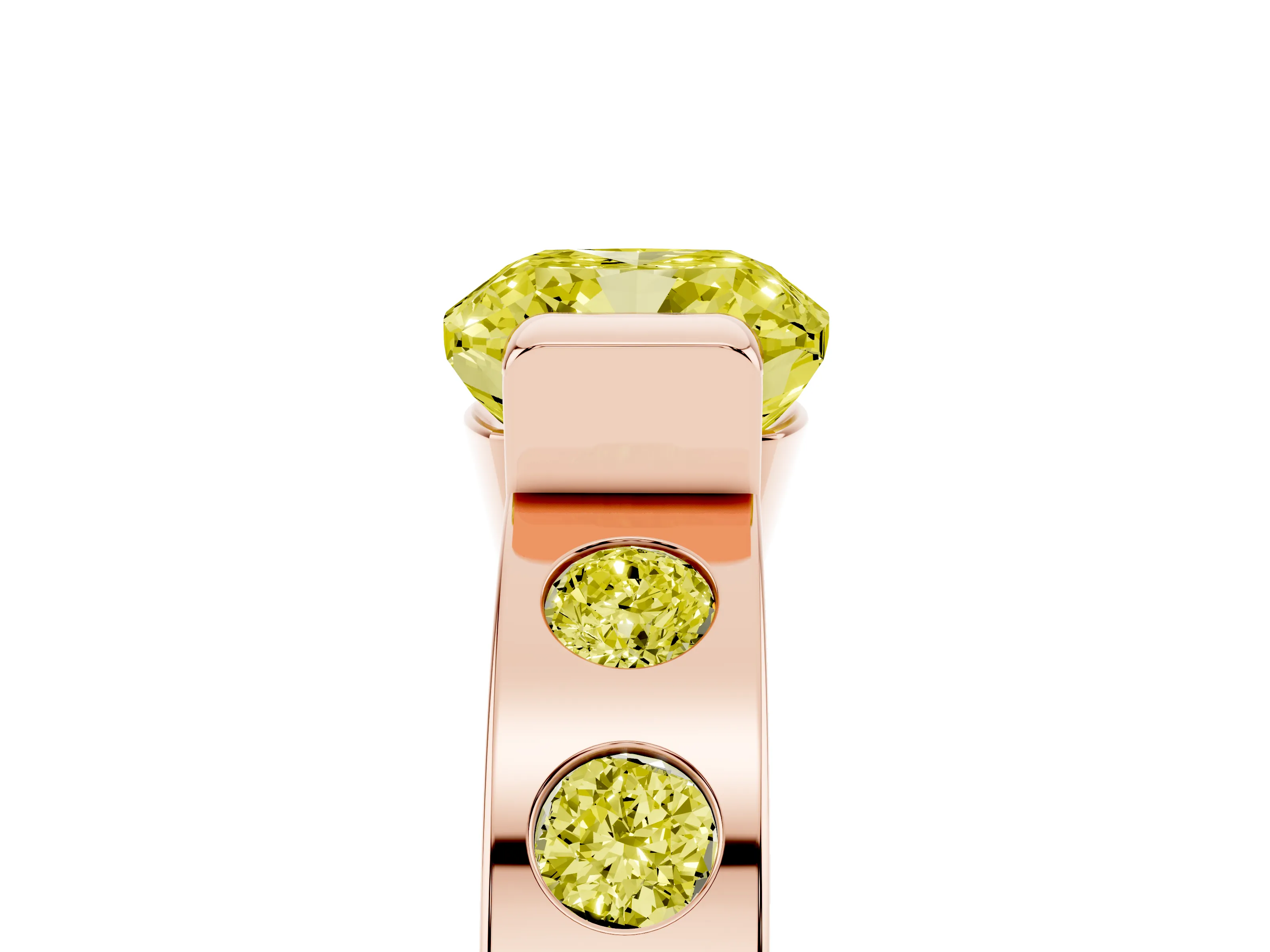 Fancy Yellow Cushion Cut Diamond Channel-Set Band Ring Set in Rose gold with Bezel Prong Setting