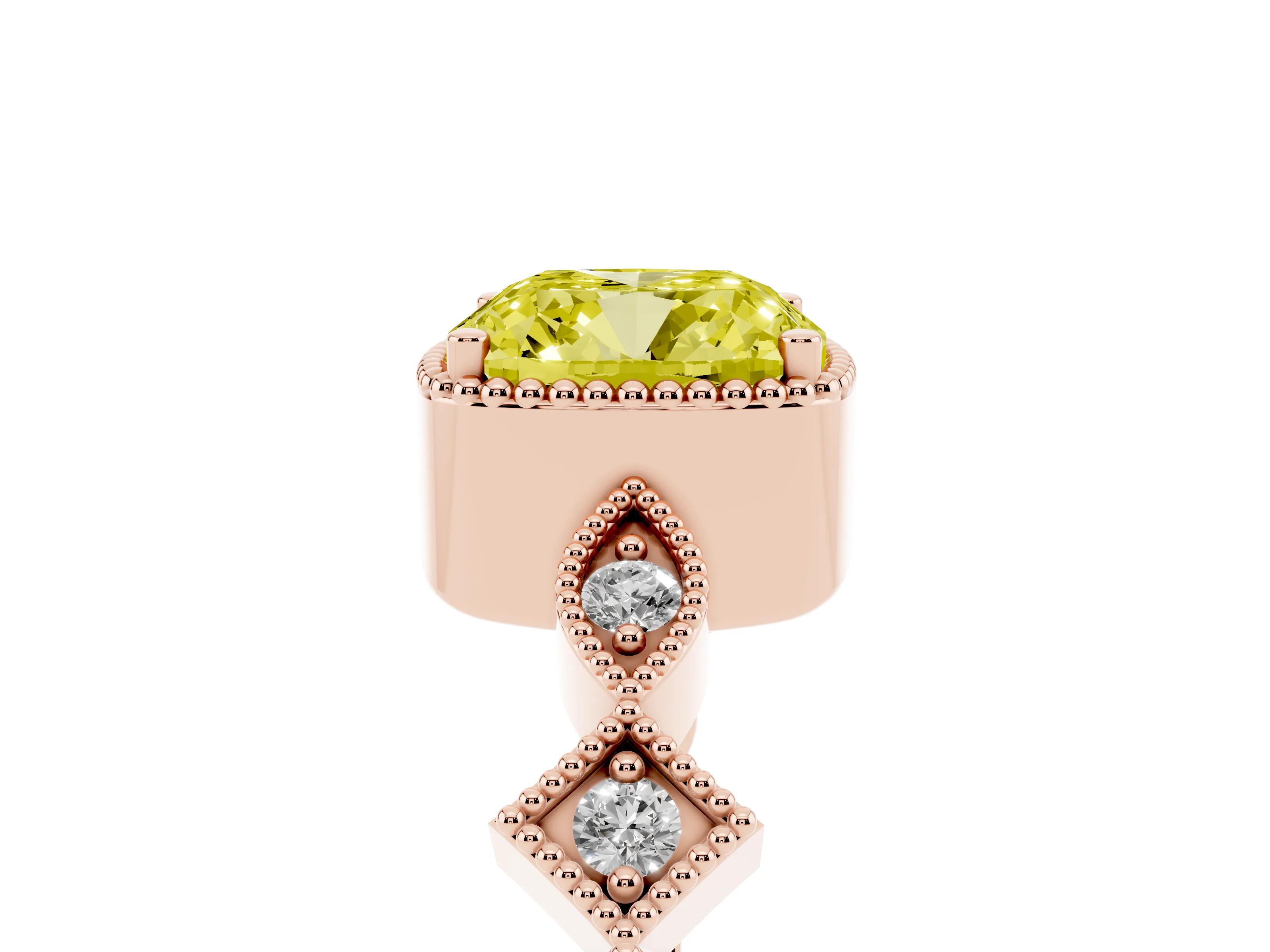 Fancy Yellow Cushion Cut Diamond Milgrain Marquise Twist Band Ring Set in Rose gold with Prong Setting