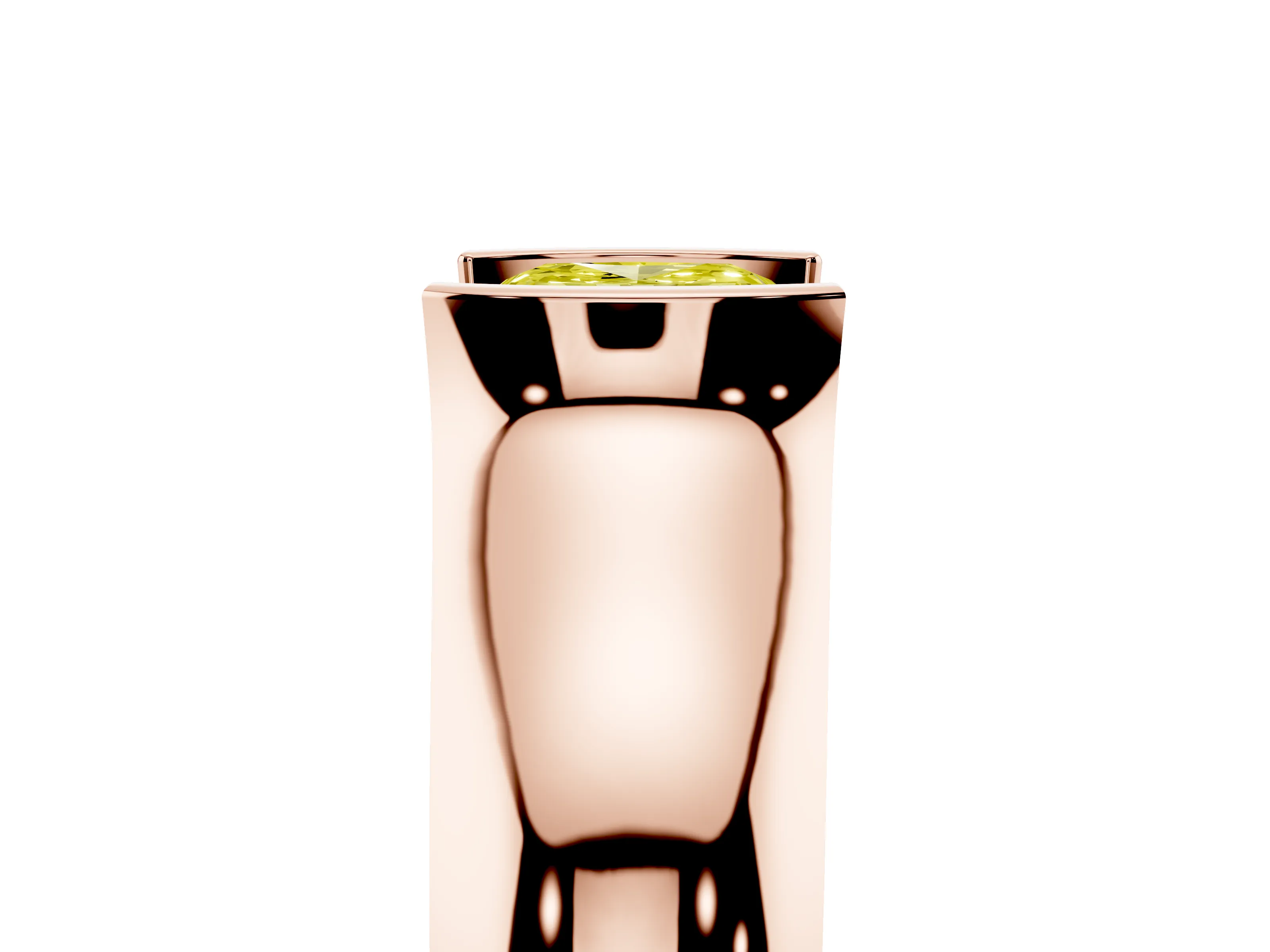 Fancy Yellow Cushion Cut Diamond Bezel Solitaire Ring Set in Rose gold with Wide Band