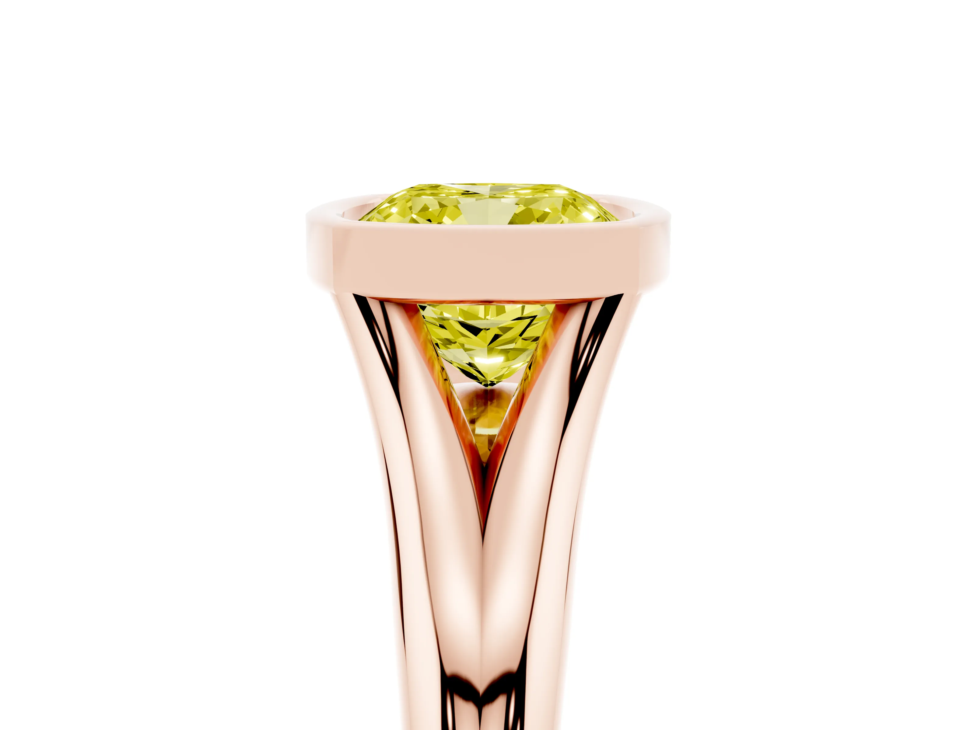 Fancy Yellow Bezel Set Cushion Cut Diamond Solitaire Ring Set in Rose gold with Smooth Band
