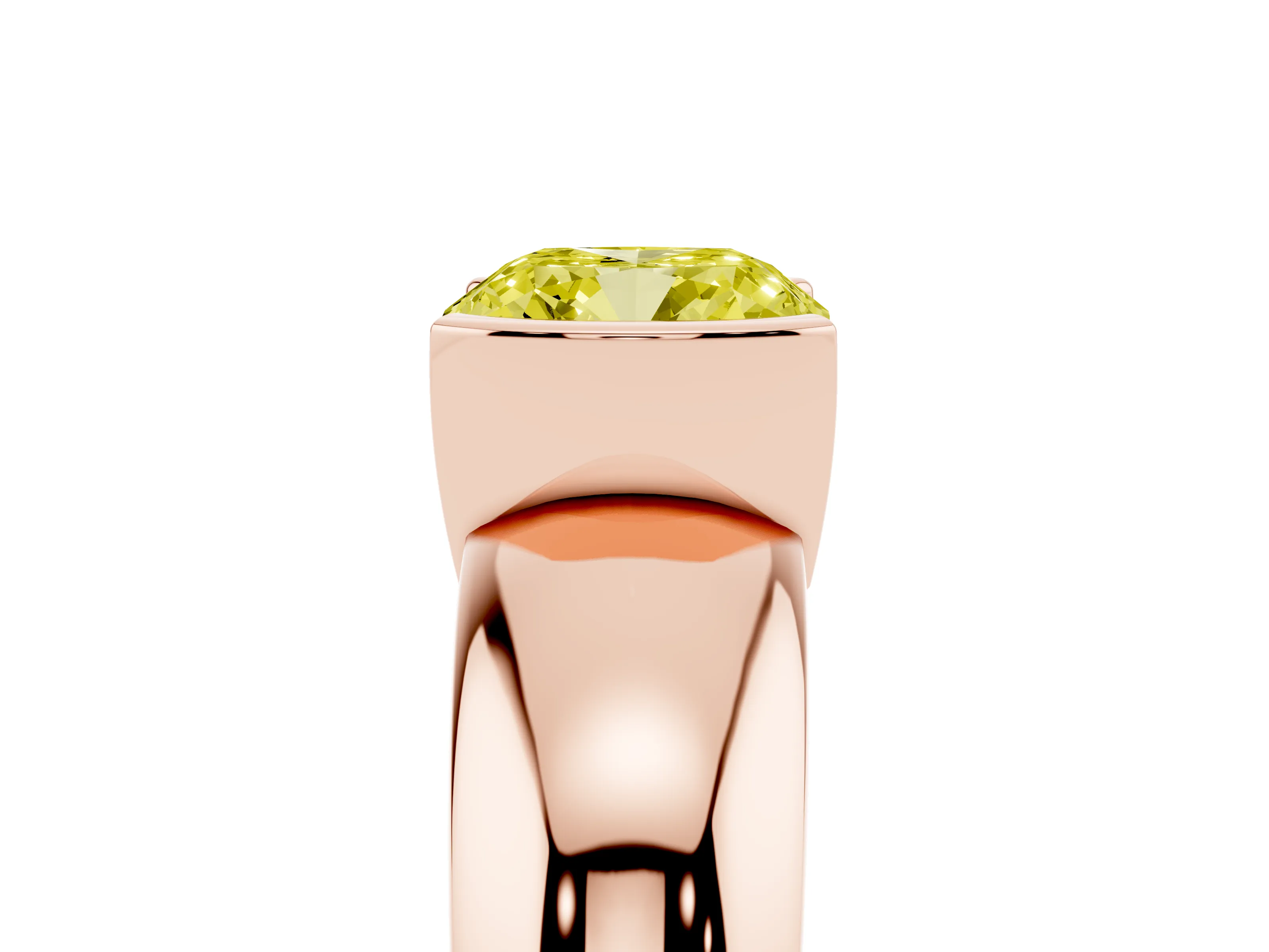 Fancy Yellow Cushion Cut Diamond Solitaire Tension Set Ring Set in Rose gold with Wide Band