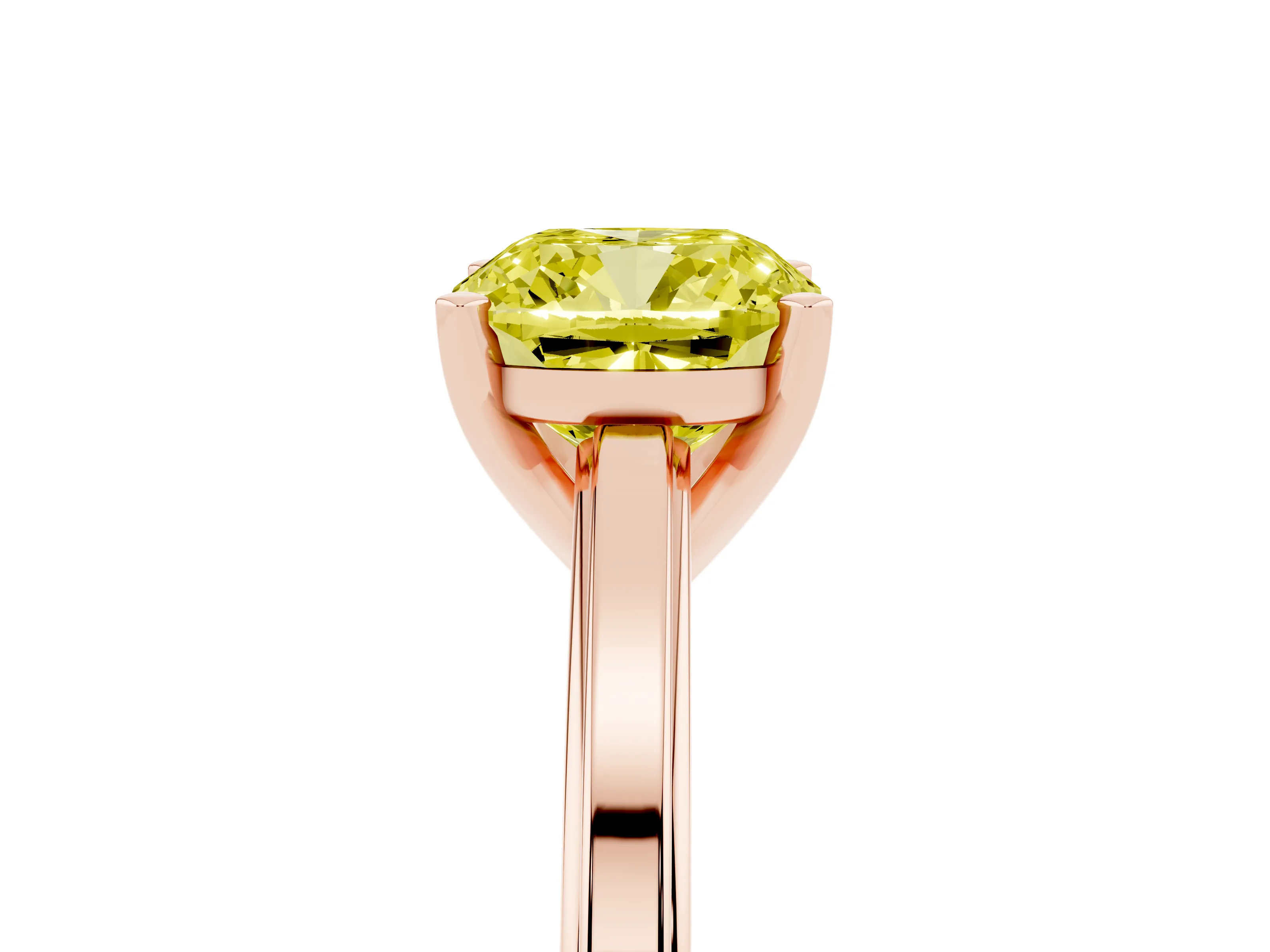 Fancy Yellow Cushion Cut Diamond Solitaire Ring Set in Rose gold with Prong Setting and Classic Band