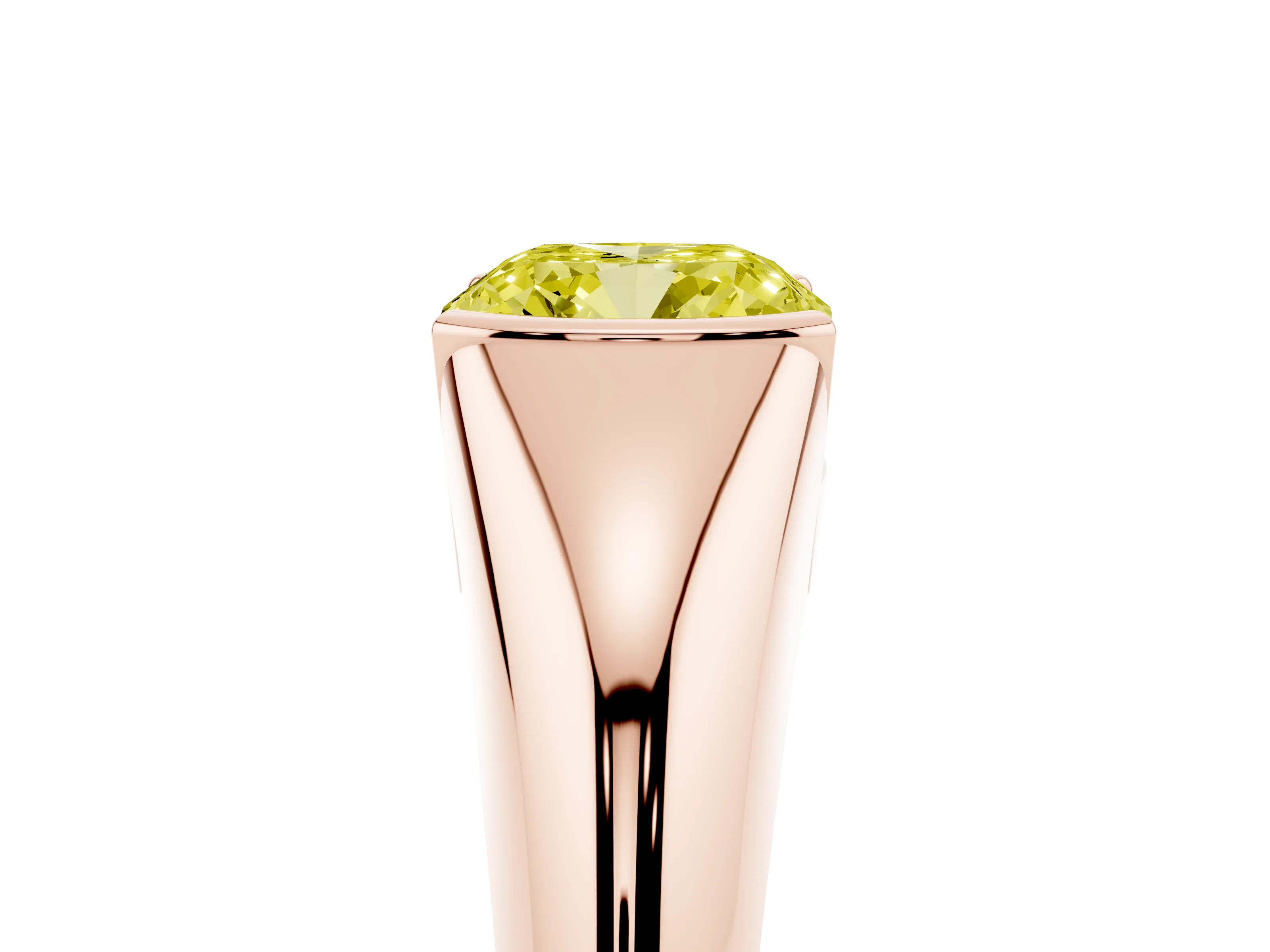 Fancy Yellow Cushion Cut Diamond Solitaire Tension Set Ring Set in Rose gold