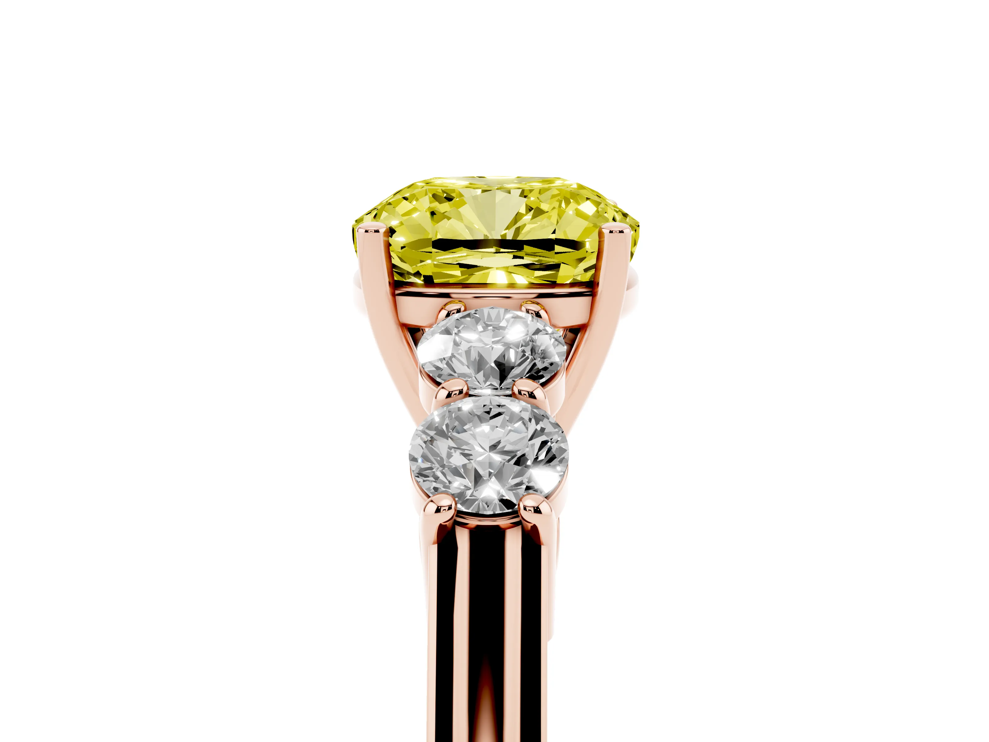 Fancy Yellow Cushion Cut Diamond Five-Stone Prong Set Band Ring Set in Rose gold with Polished Band
