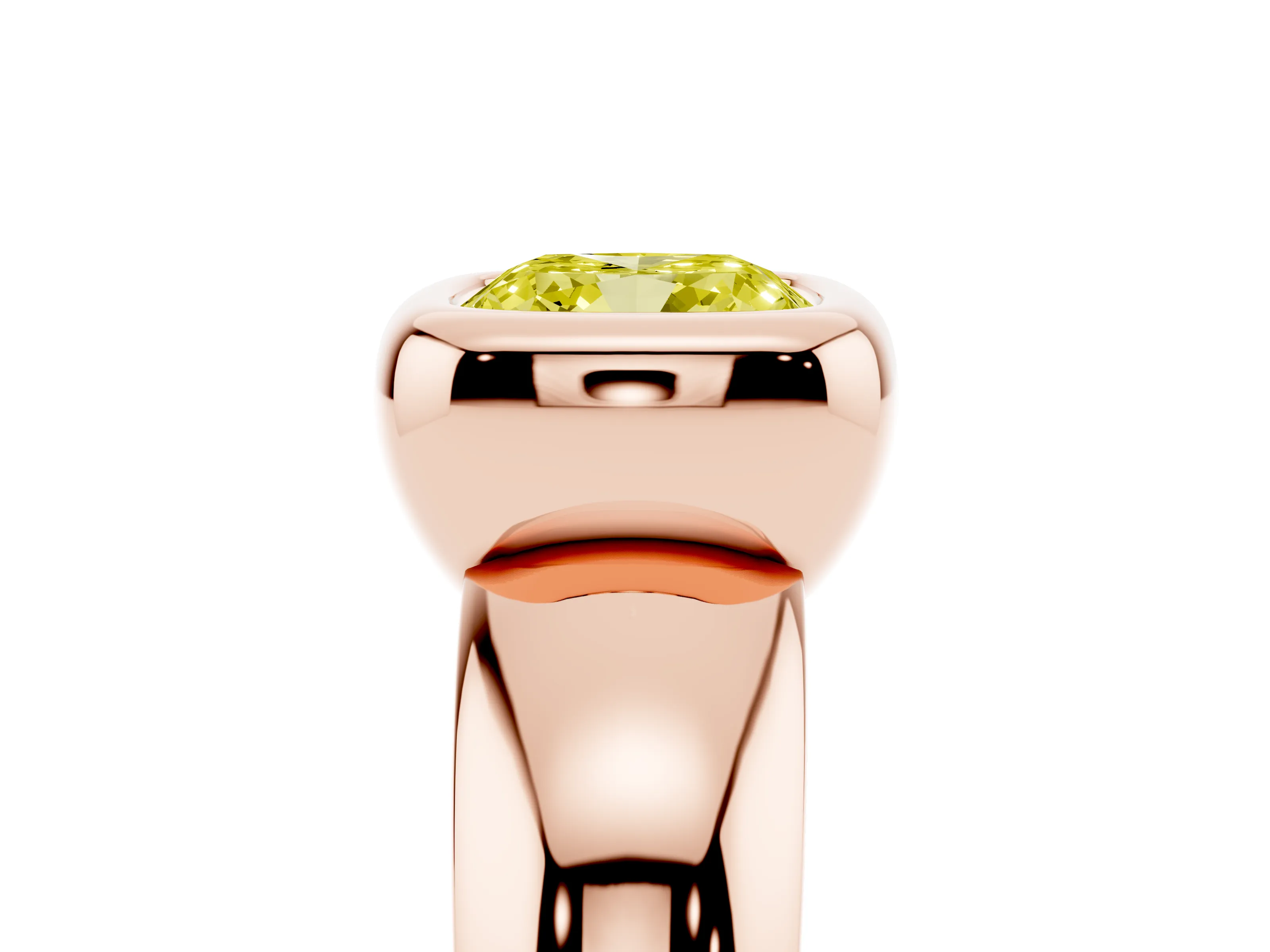 Fancy Yellow Bezel Set Cushion Cut Diamond Solitaire Ring Set in Rose gold with Wide Band