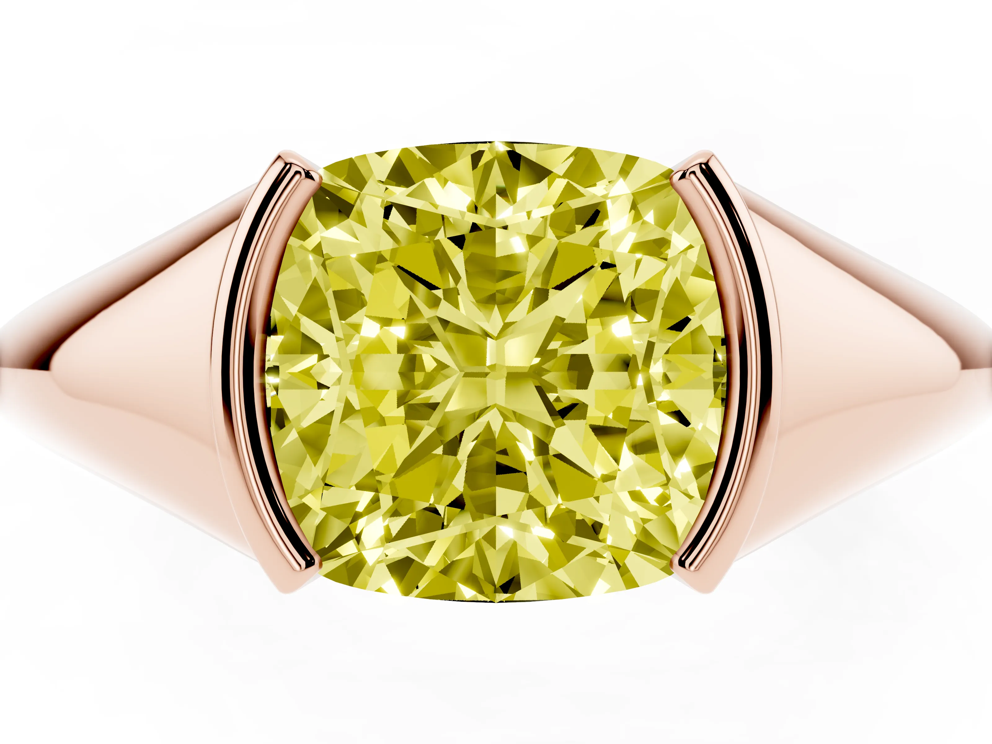 Fancy Yellow Cushion Cut Diamond Solitaire Tension Set Ring Set in Rose gold