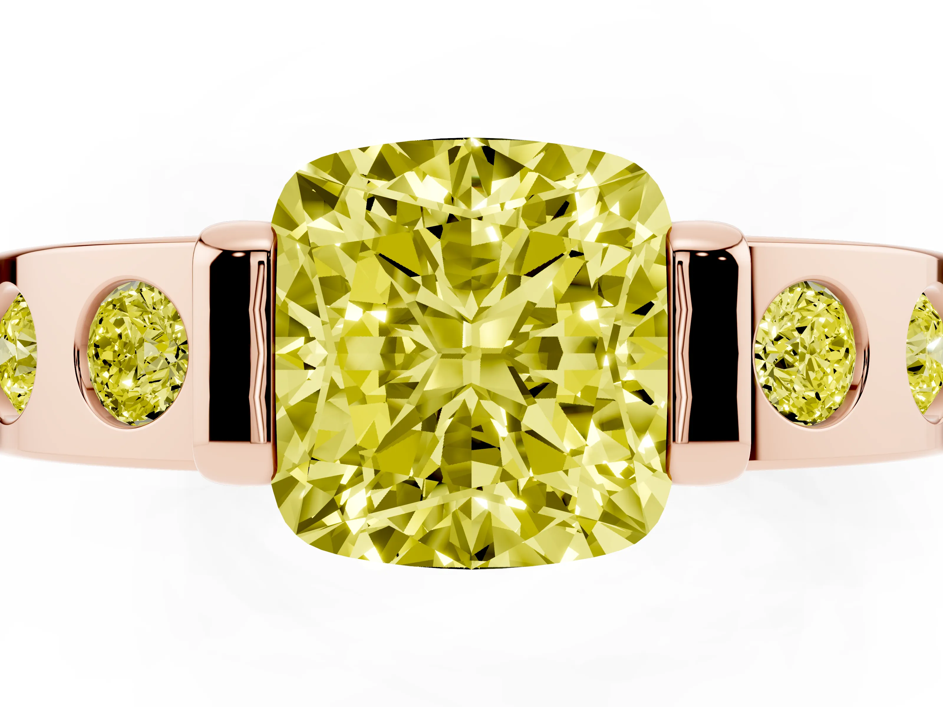 Fancy Yellow Cushion Cut Diamond Channel-Set Band Ring Set in Rose gold with Bezel Prong Setting