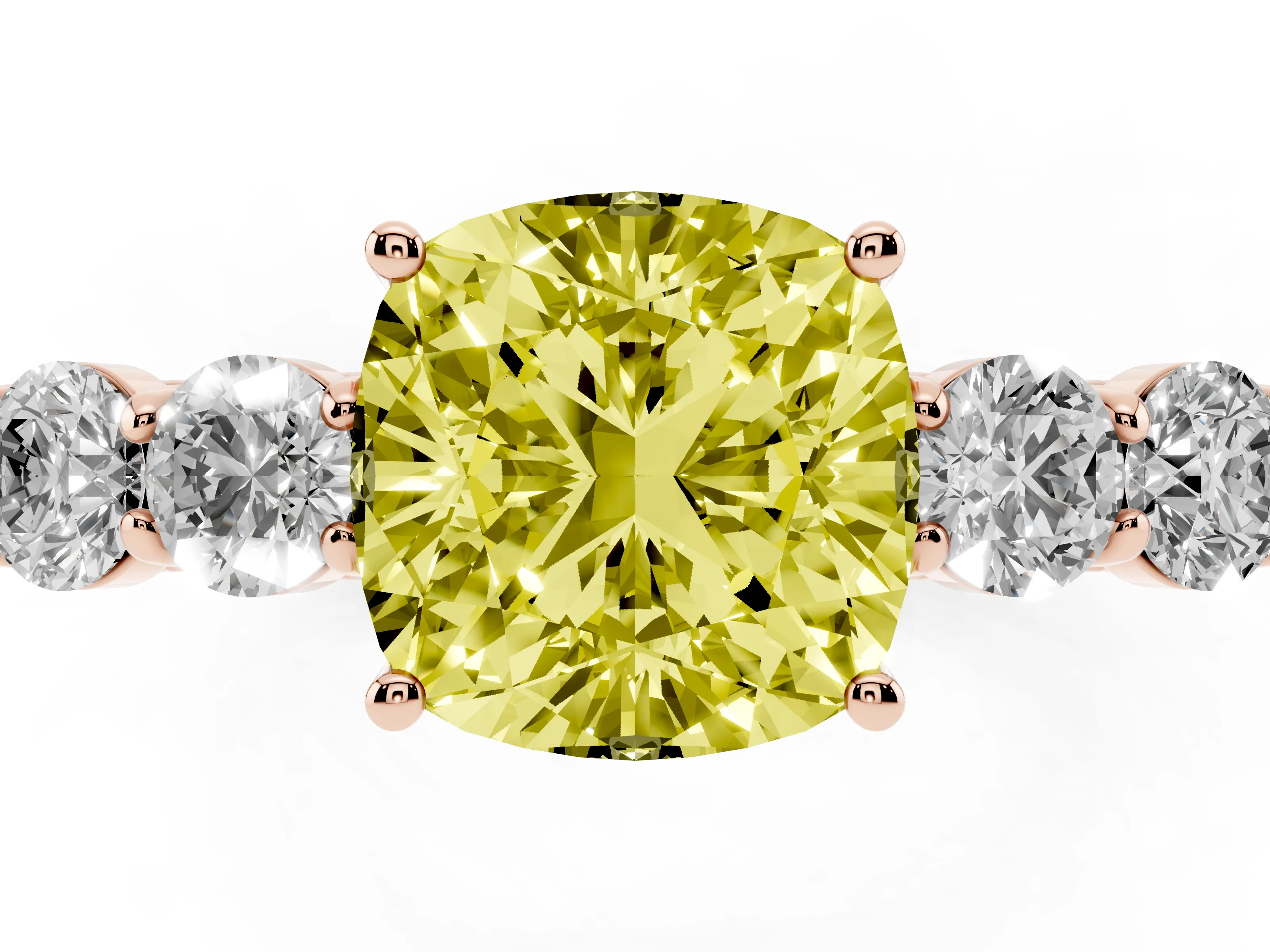 Fancy Yellow Cushion Cut Diamond Five-Stone Prong Set Band Ring Set in Rose gold with Polished Band