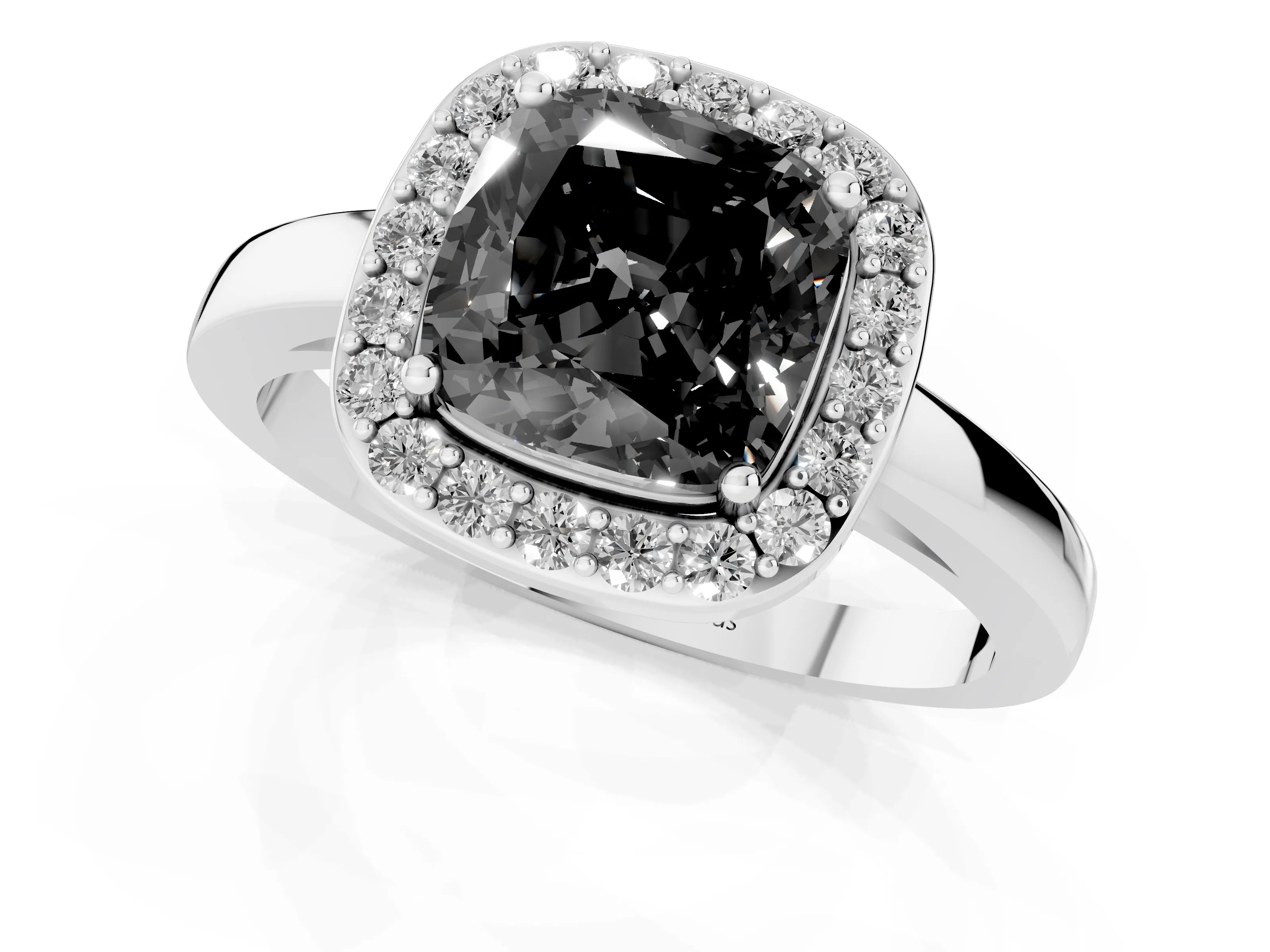 Fancy Black Cushion Cut Diamond Halo Ring Set in Platinum with Solitaire Band and Prong Setting