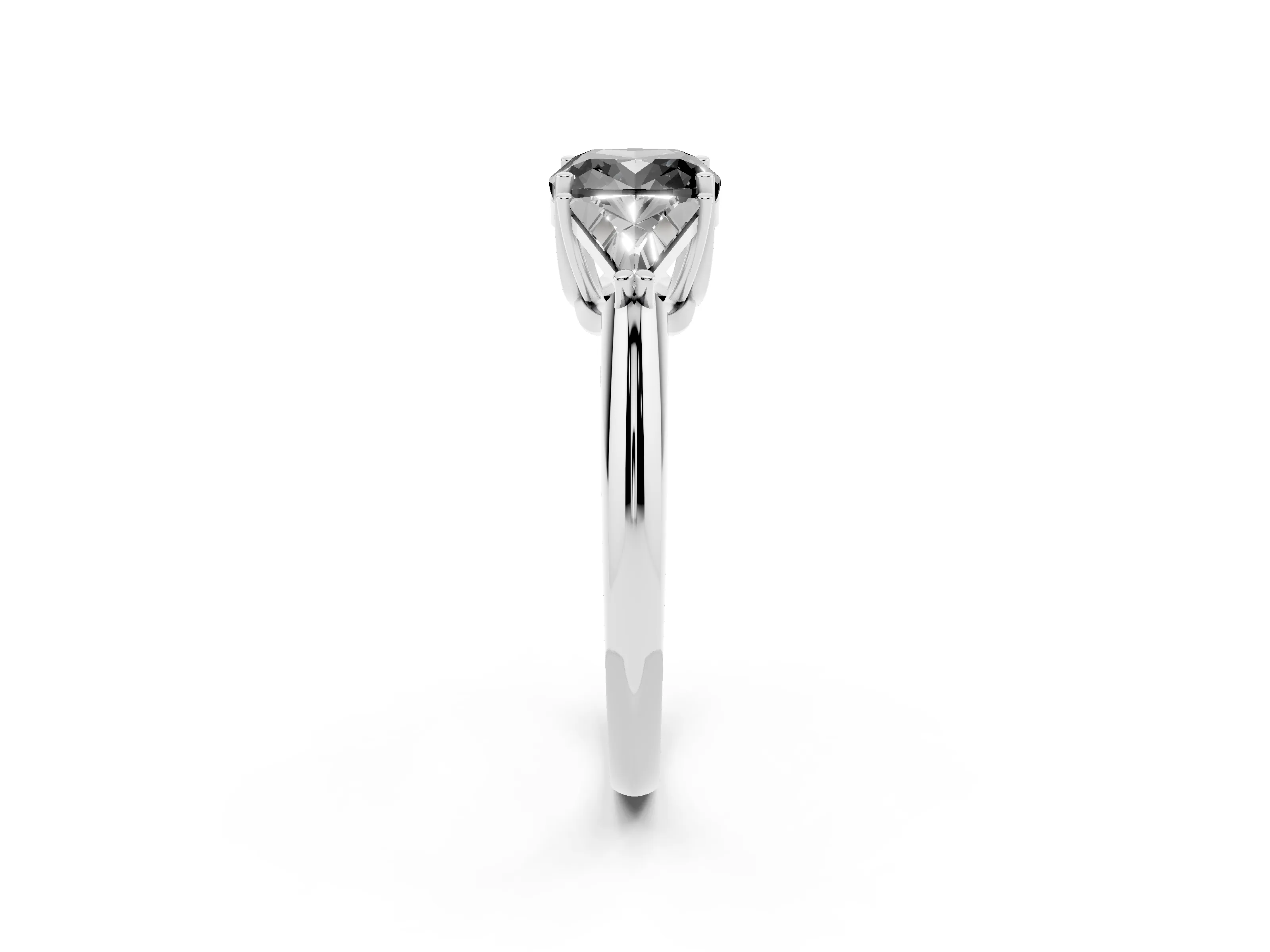 Fancy Black Cushion Cut Diamond Three-Stone Engagement Ring Set in White gold with Trillion Side Stones