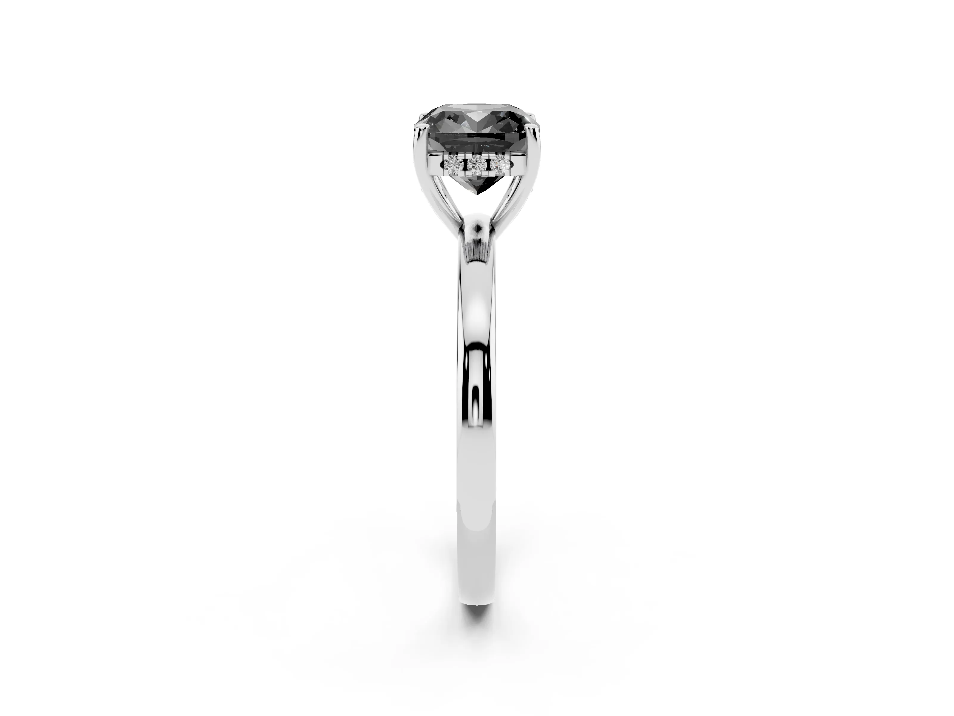 Fancy Black Cushion Cut Diamond Solitaire Ring Set in Platinum with Plain Band and Prong Setting