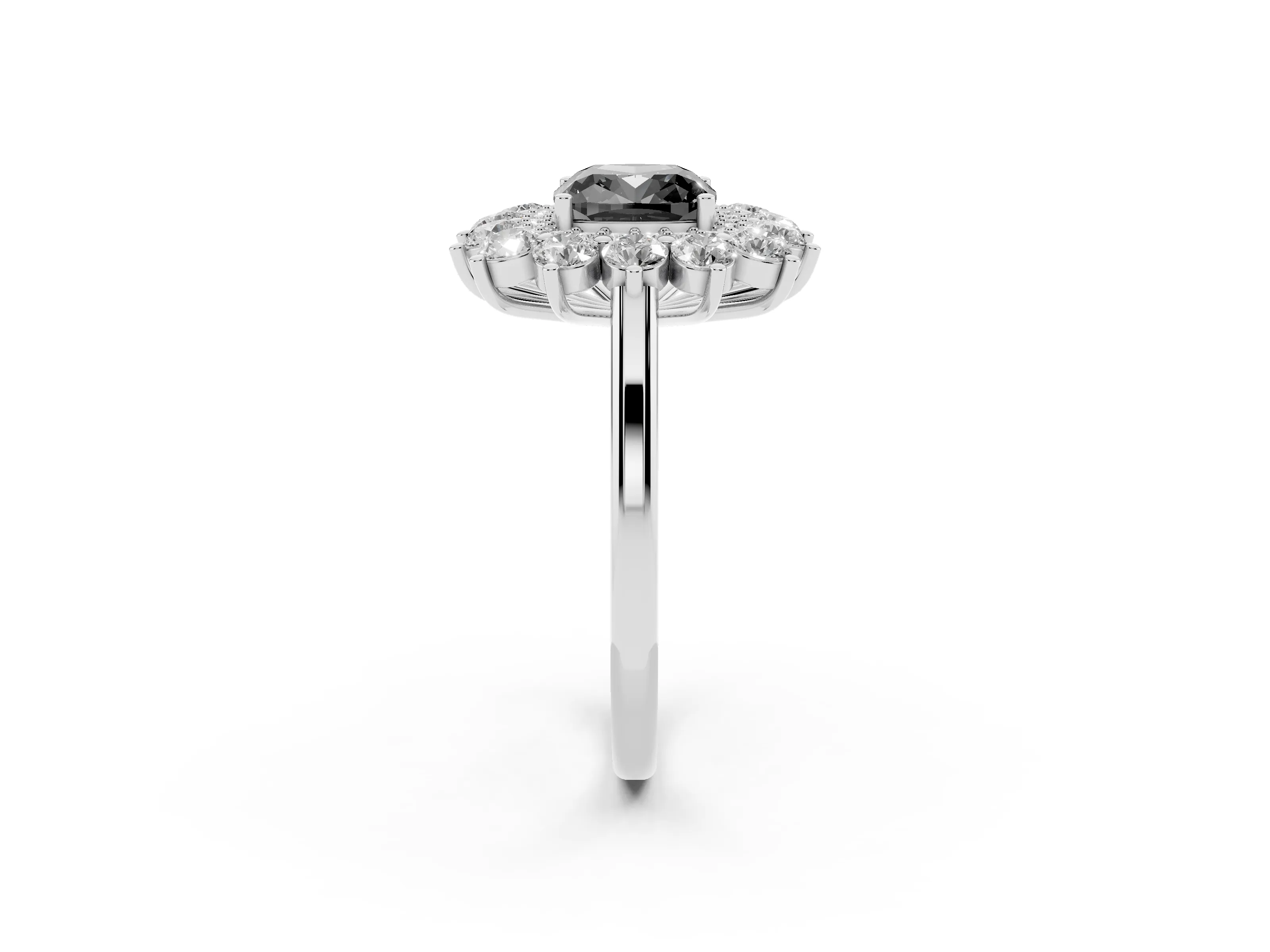 Fancy Black Cushion Cut Diamond Floral Double Halo Ring Set in Platinum with Round Petals