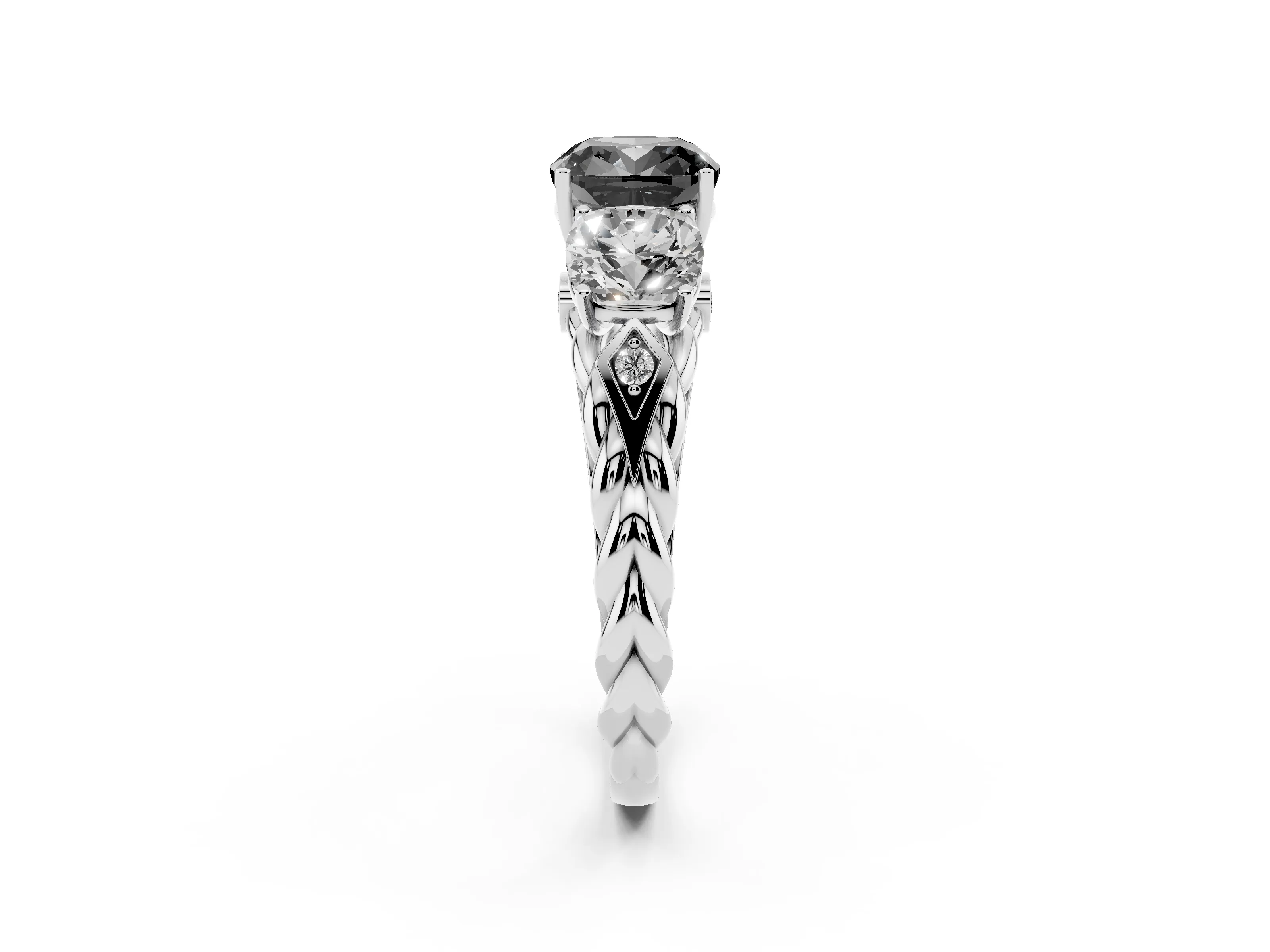 Fancy Black Cushion Cut Diamond Three-Stone Ring Set in Silver with Braided Band