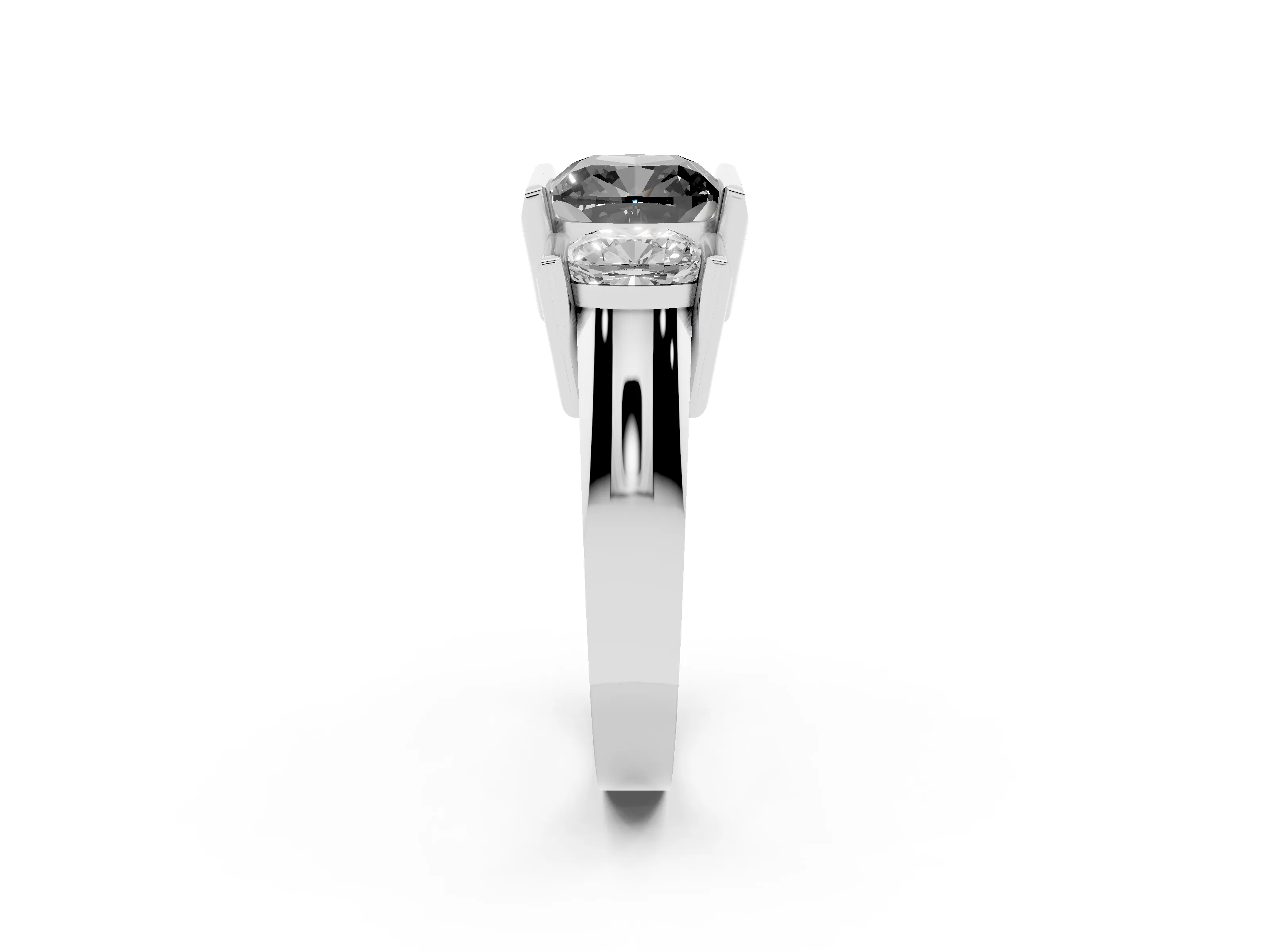 Fancy Black Cushion Cut Diamond Three-Stone Channel Set Ring Set in Silver with Smooth Polished Band