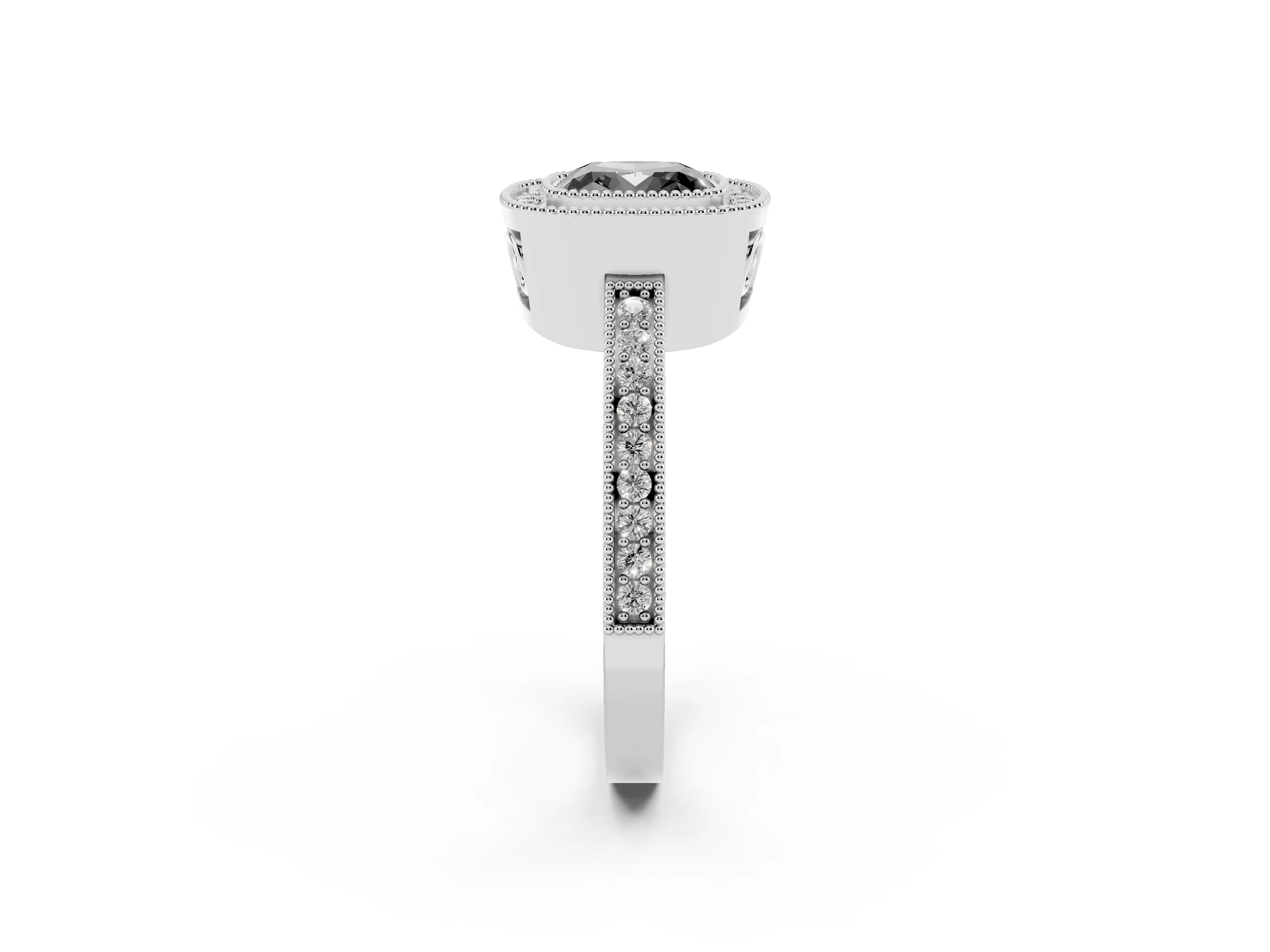 Fancy Black Cushion Cut Diamond Round Halo Ring Set in Platinum with Pavé Band