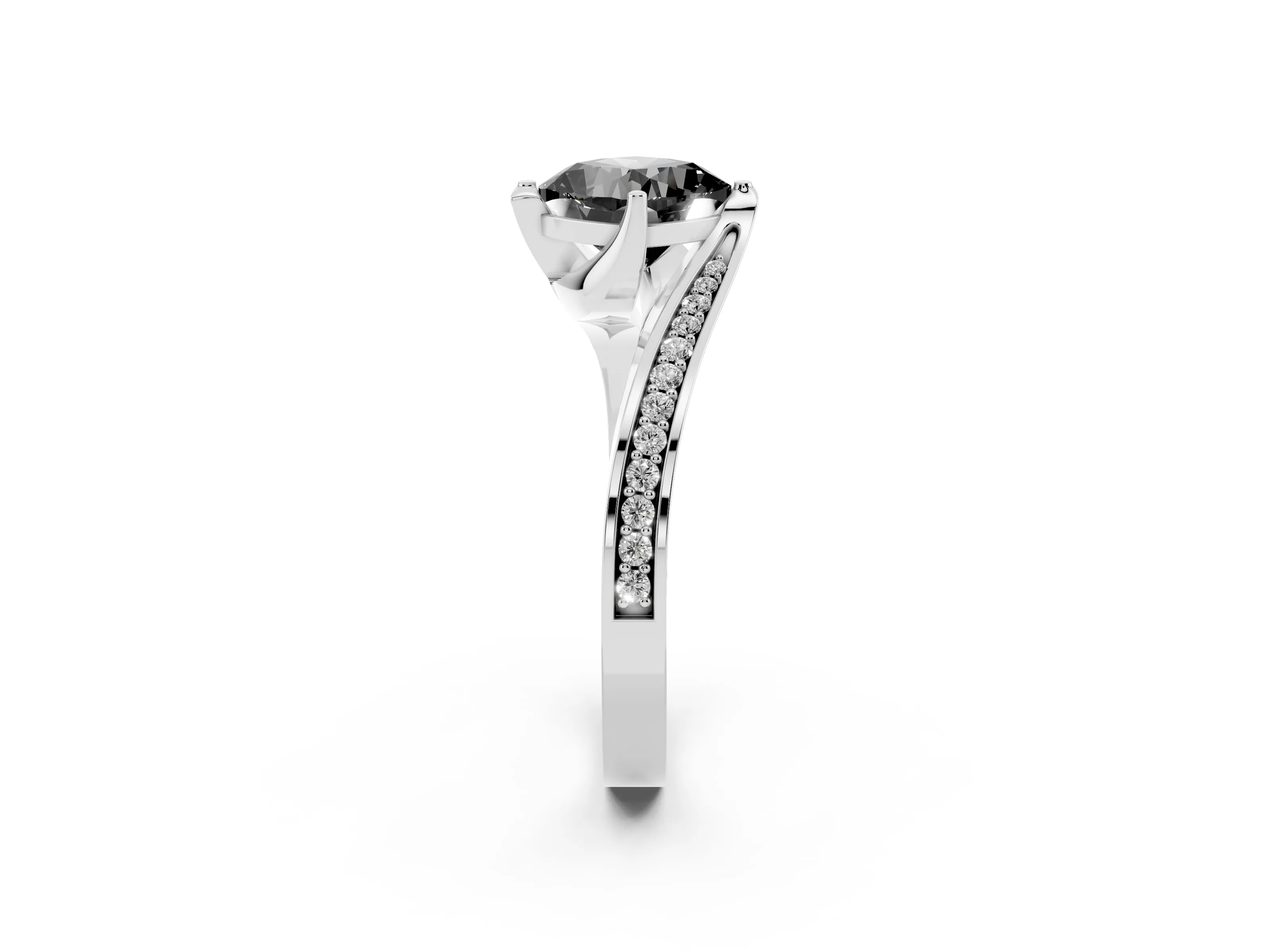 Fancy Black Cushion Cut Diamond Solitaire Ring Set in Platinum with Intertwined Pavé Twist Band