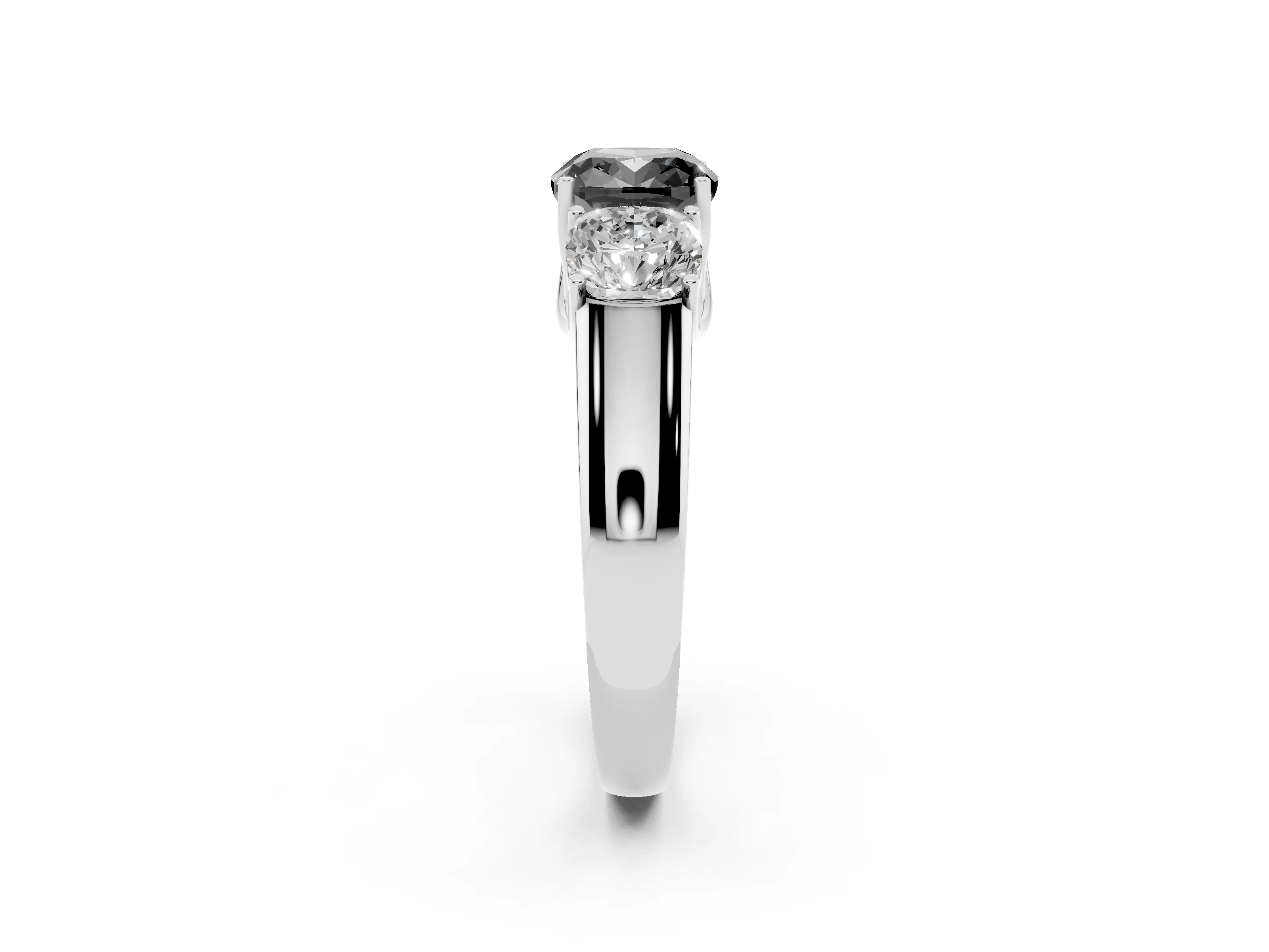 Fancy Black Three-Stone Cushion Cut Diamond Ring Set in Silver with Matching Prong Settings and Plain Band