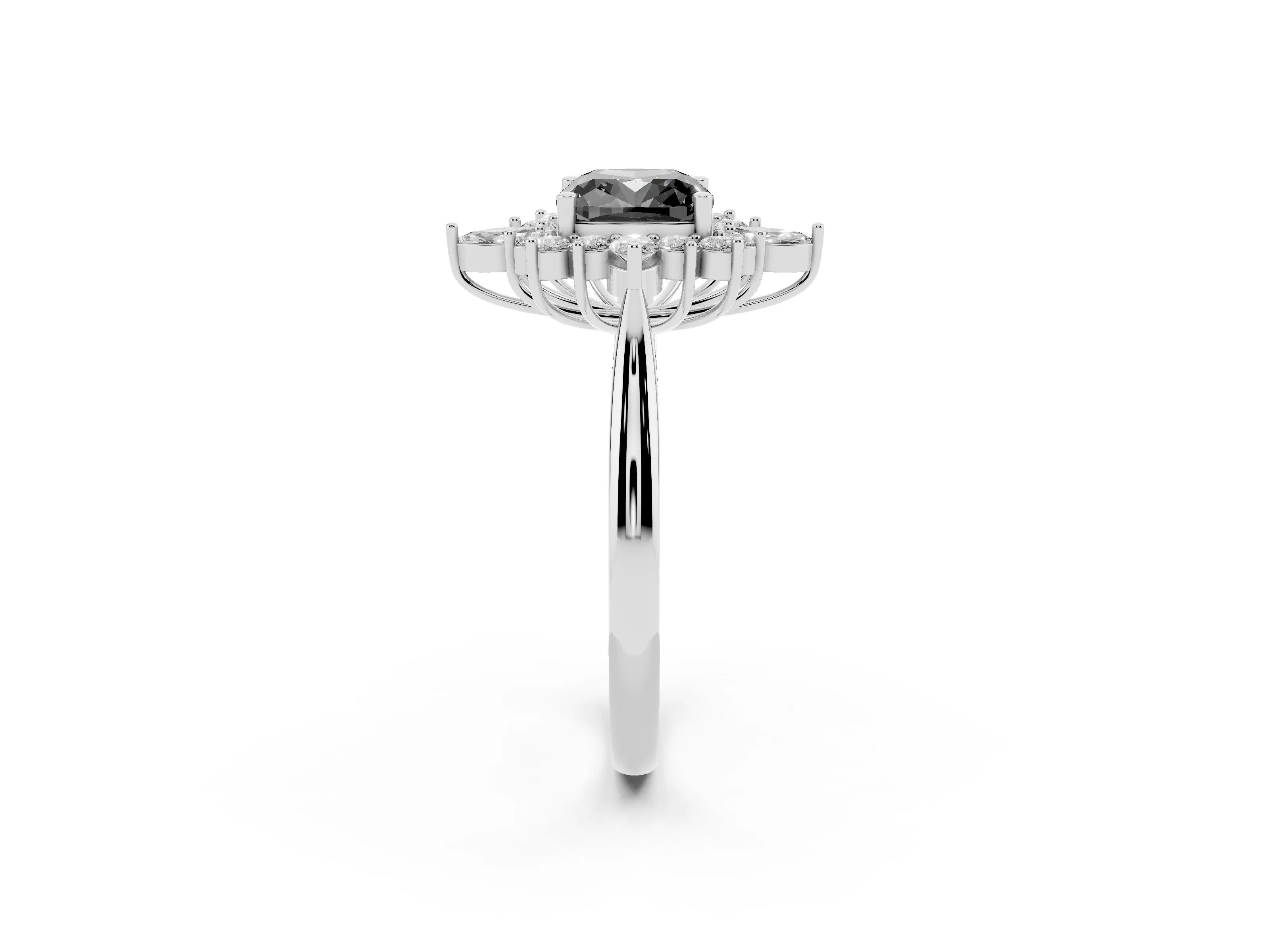 Fancy Black Cushion Cut Diamond Cluster Halo Ring Set in Platinum with Marquise and Round Accents
