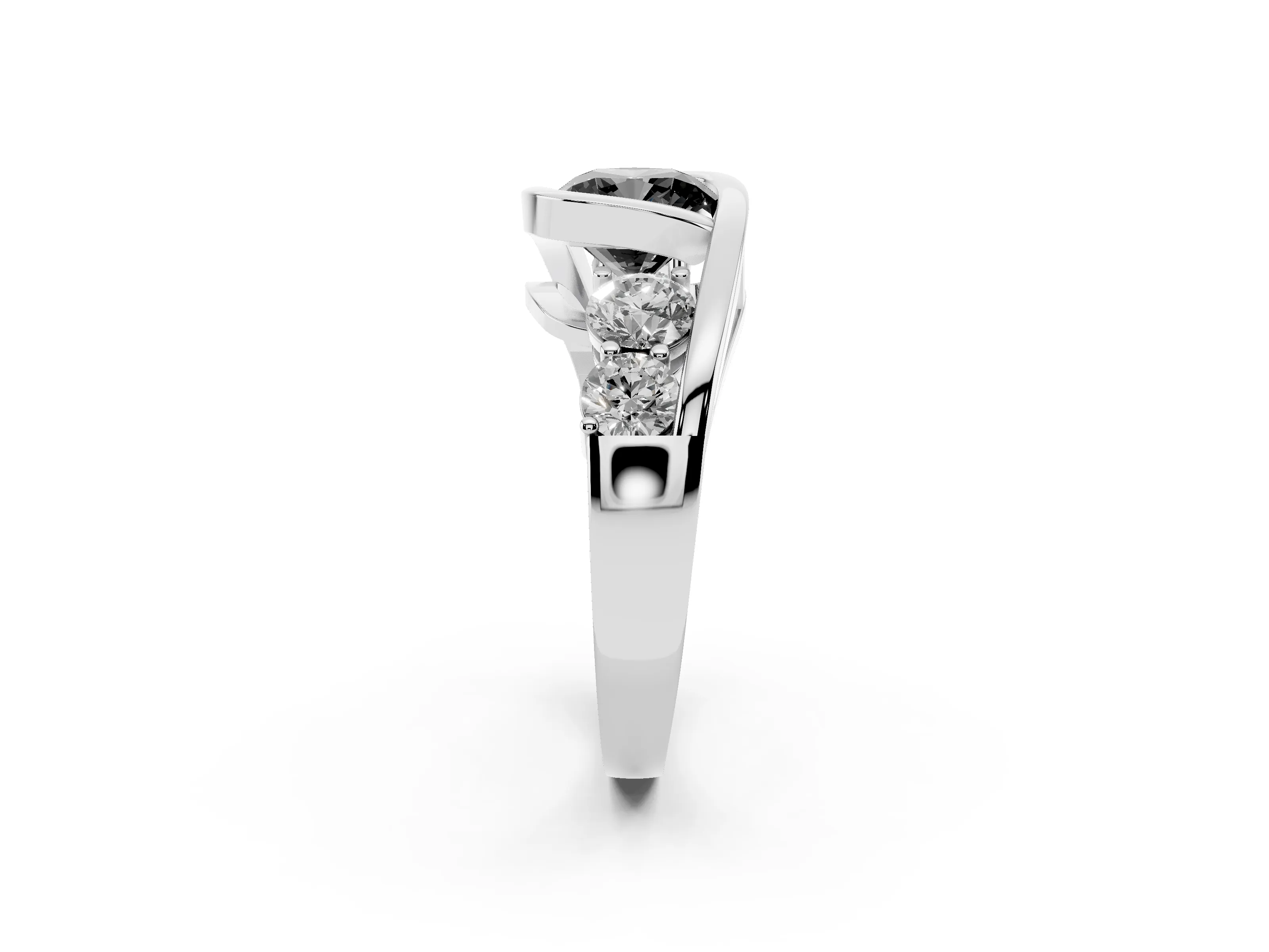 Fancy Black Cushion Cut Diamond Bezel Bypass Ring Set in Platinum with Round Accents