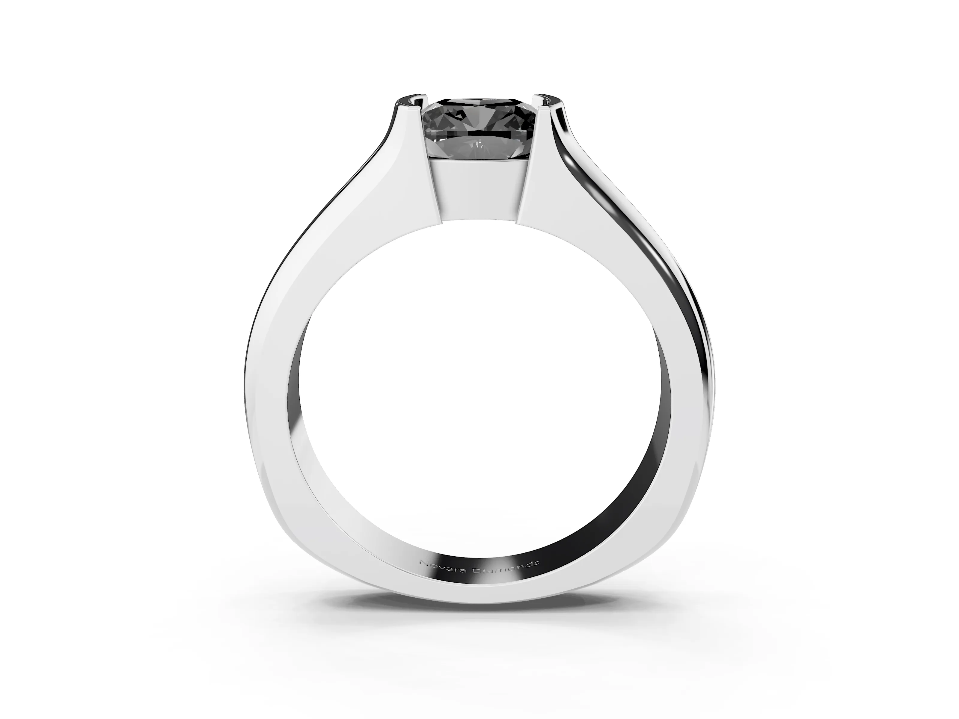 Fancy Black Cushion Cut Diamond Bezel Solitaire Ring Set in Platinum with Wide Band