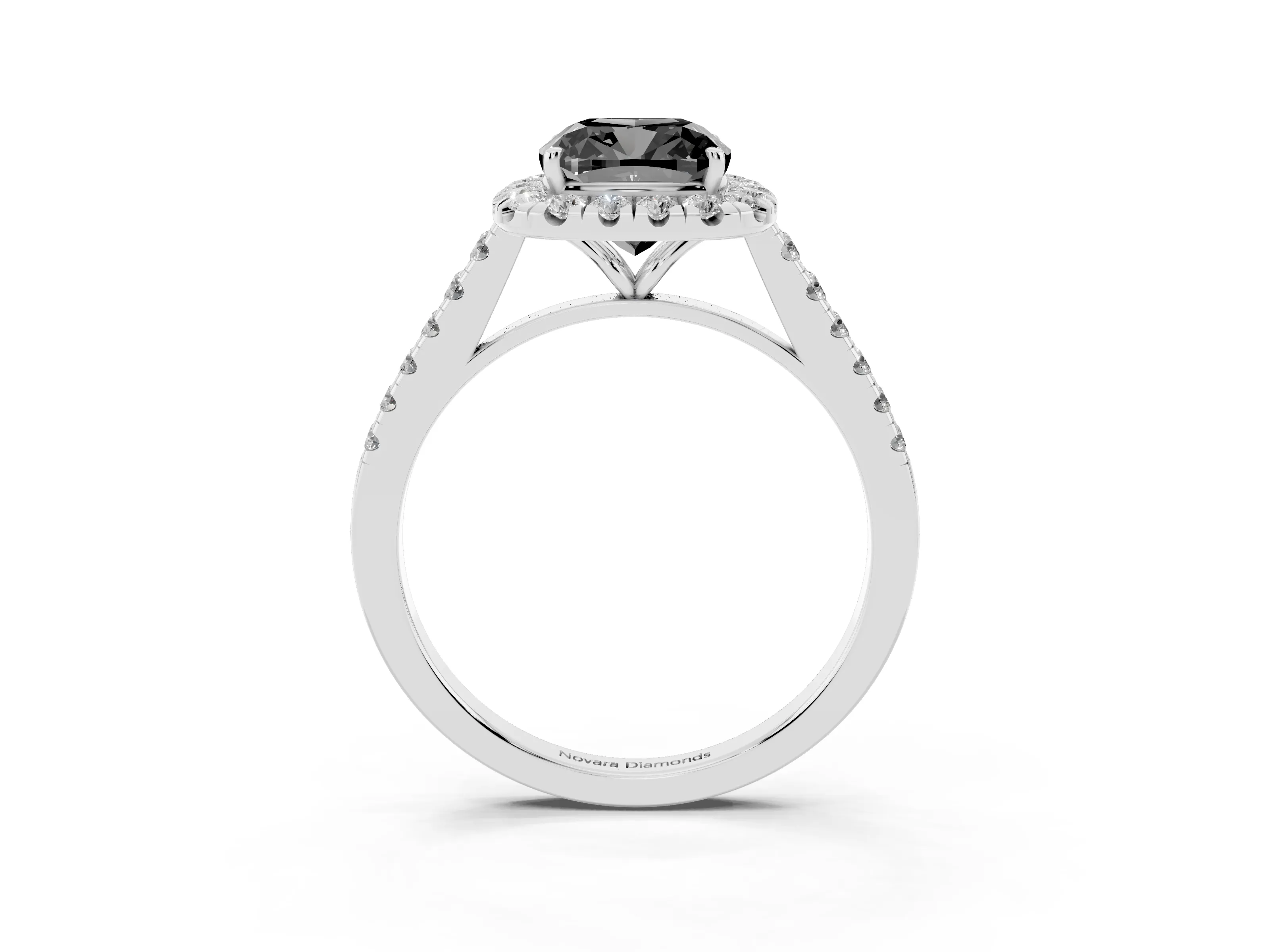 Fancy Black Cushion Cut Diamond Halo Pavé Engagement Ring Set in White gold with Prong Setting