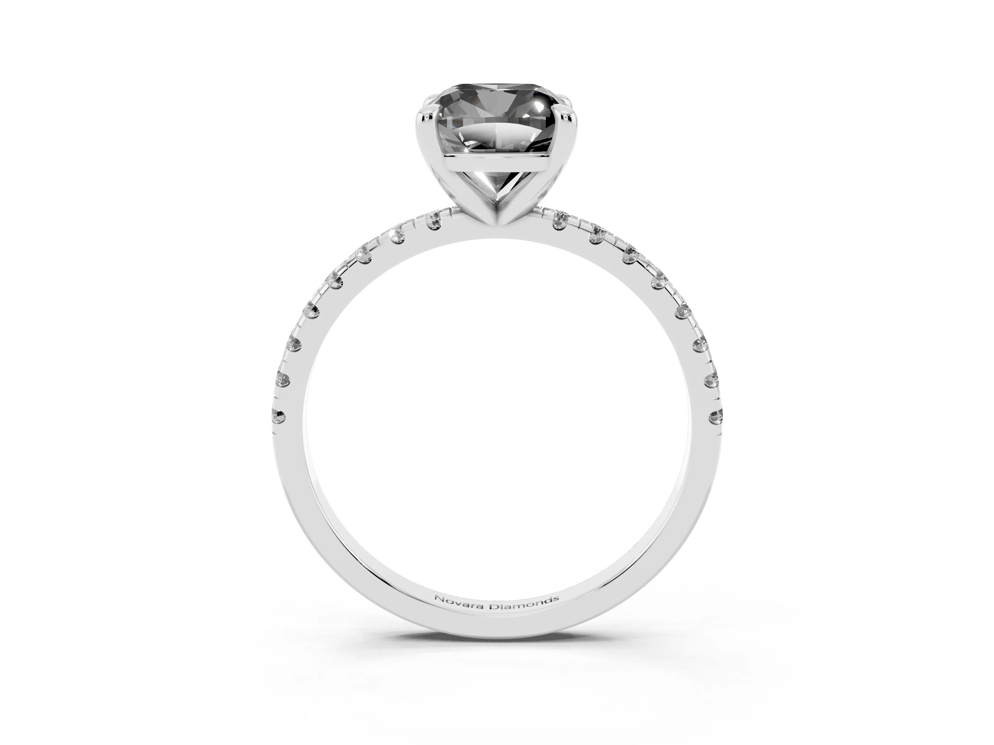 Fancy Black Cushion Cut Diamond Brilliant Solitaire Ring Set in Platinum with Pavé Band and Prong Setting