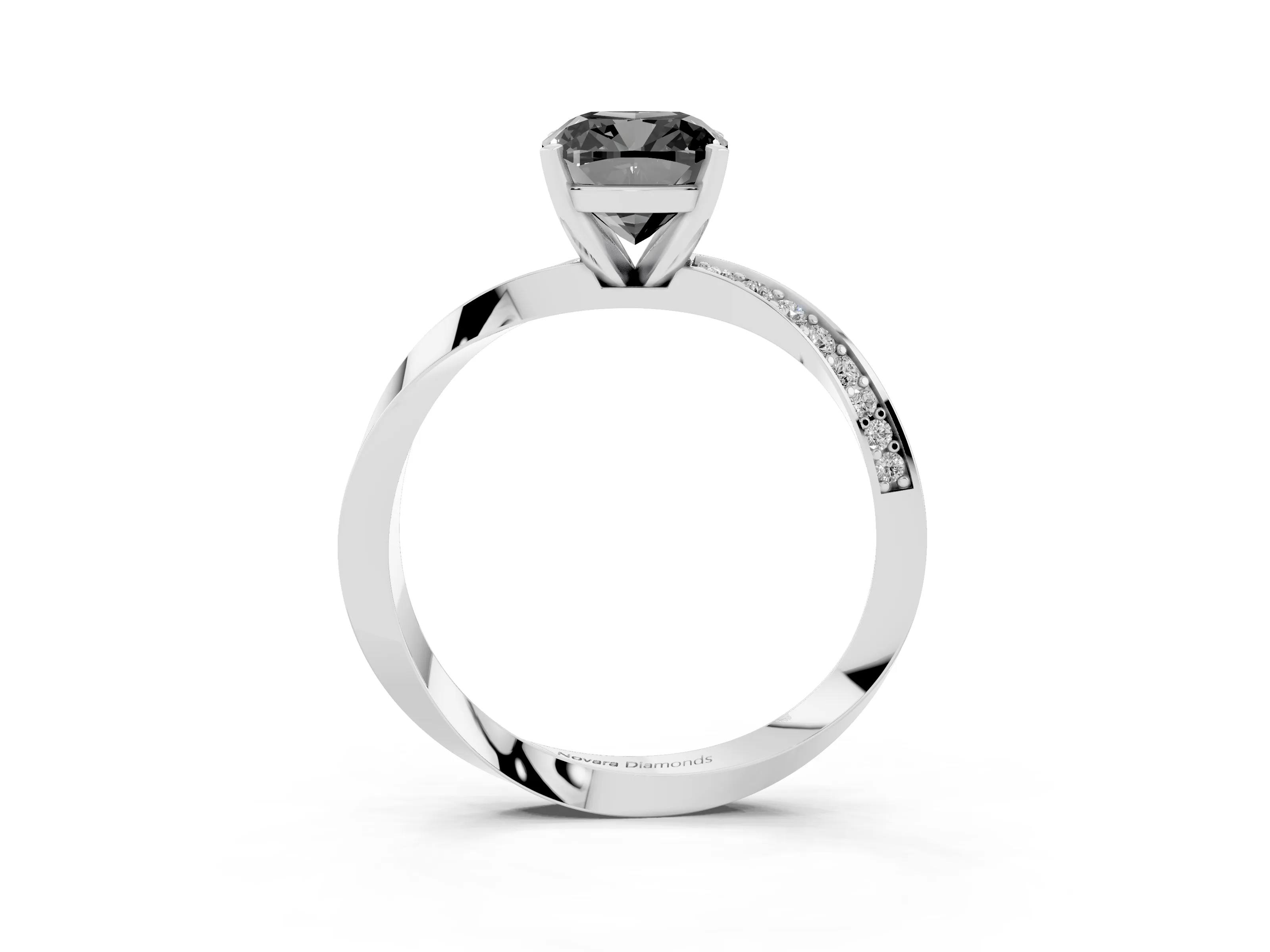 Fancy Black Cushion Cut Diamond Engagement Ring Set in Silver with Side Stone Accents and Prong Setting