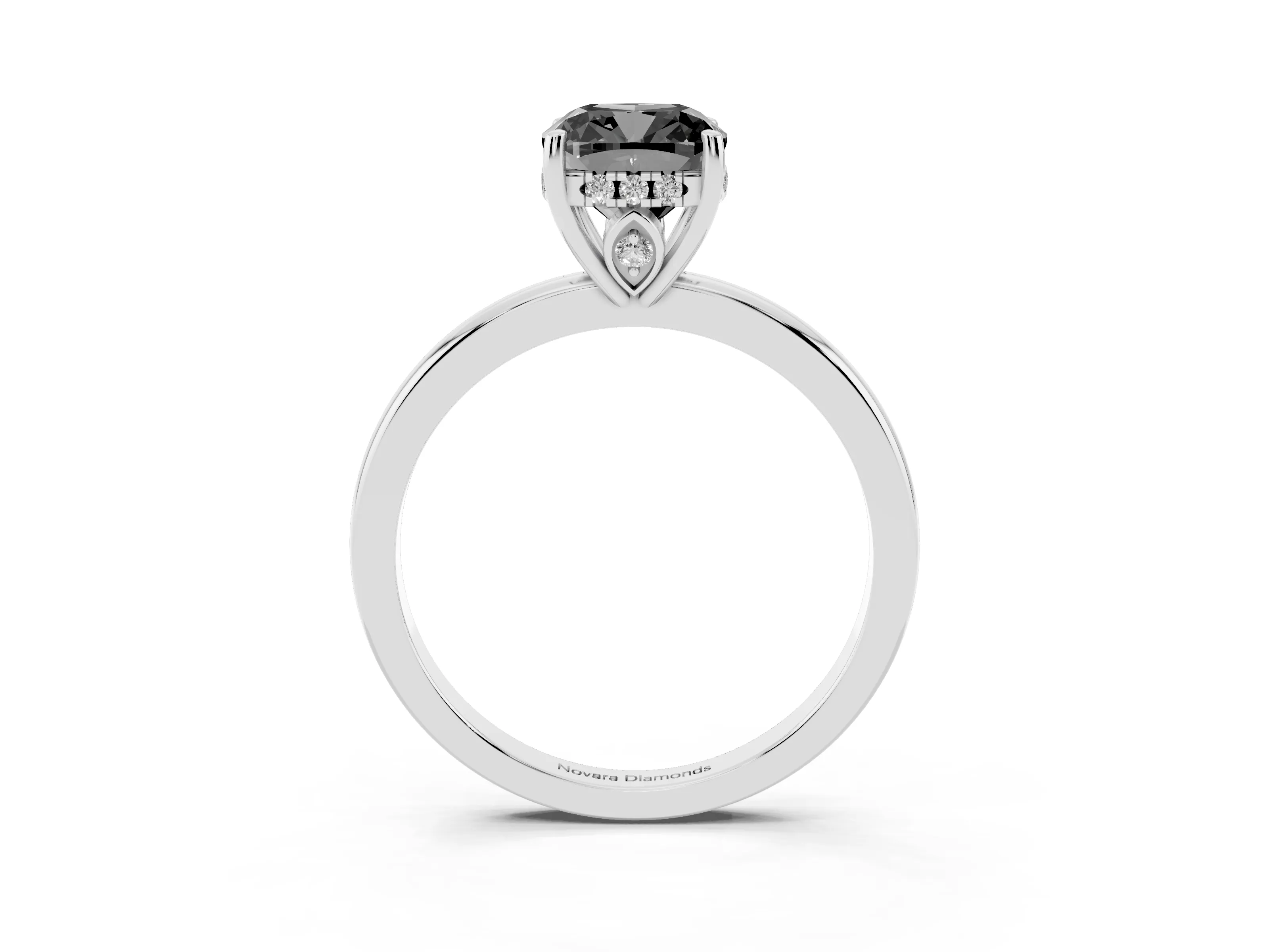 Fancy Black Cushion Cut Diamond Solitaire Ring Set in Platinum with Plain Band and Prong Setting