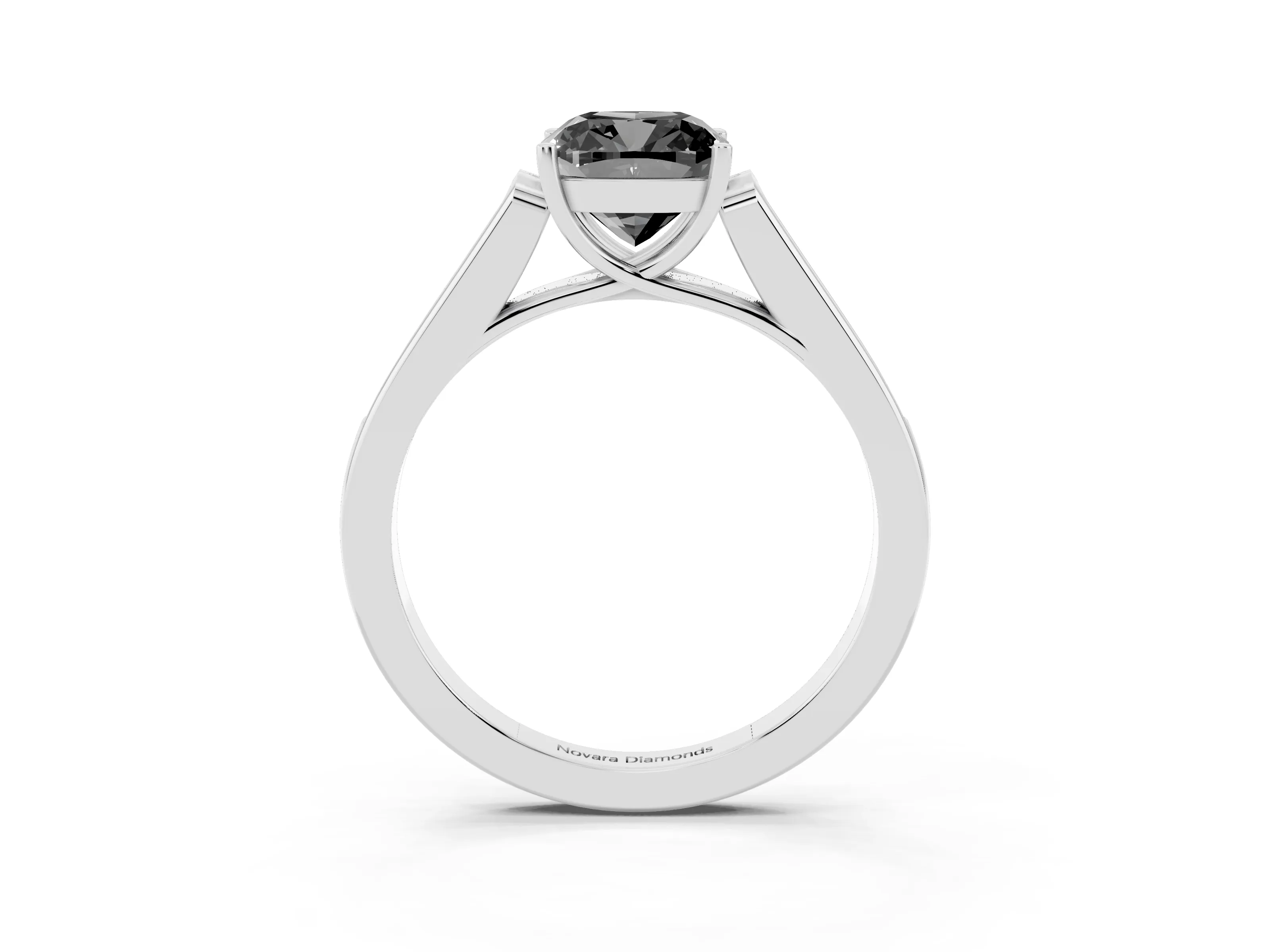 Fancy Black Cushion Cut Diamond Solitaire Cathedral Engagement Ring Set in White gold with Channel-Set Band and Prong Setting
