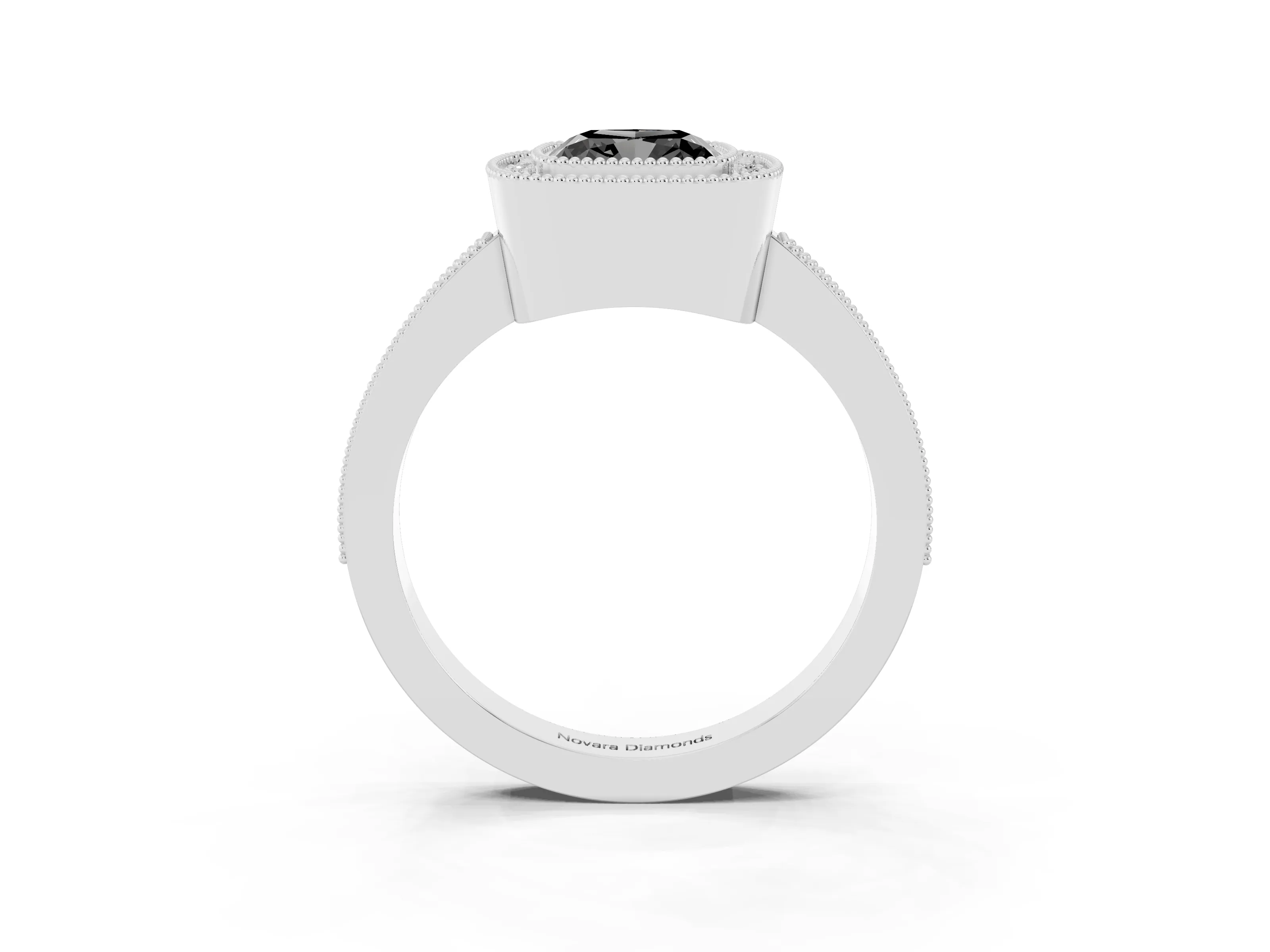 Fancy Black Cushion Cut Diamond Halo Engagement Ring Set in Platinum with Pavé Band and Round Halo Stones