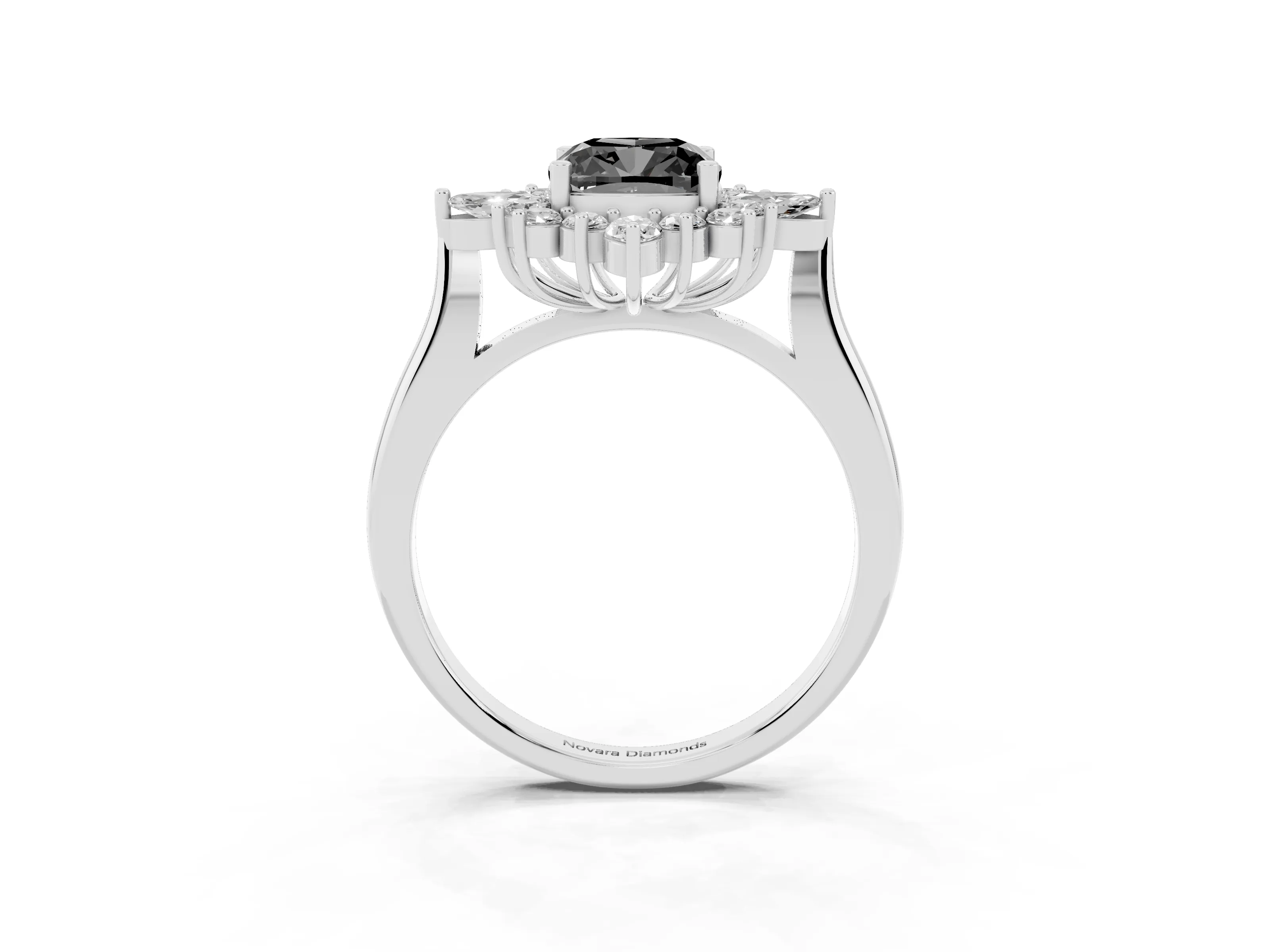 Fancy Black Cushion Cut Diamond Cluster Halo Ring Set in Platinum with Marquise and Round Accents