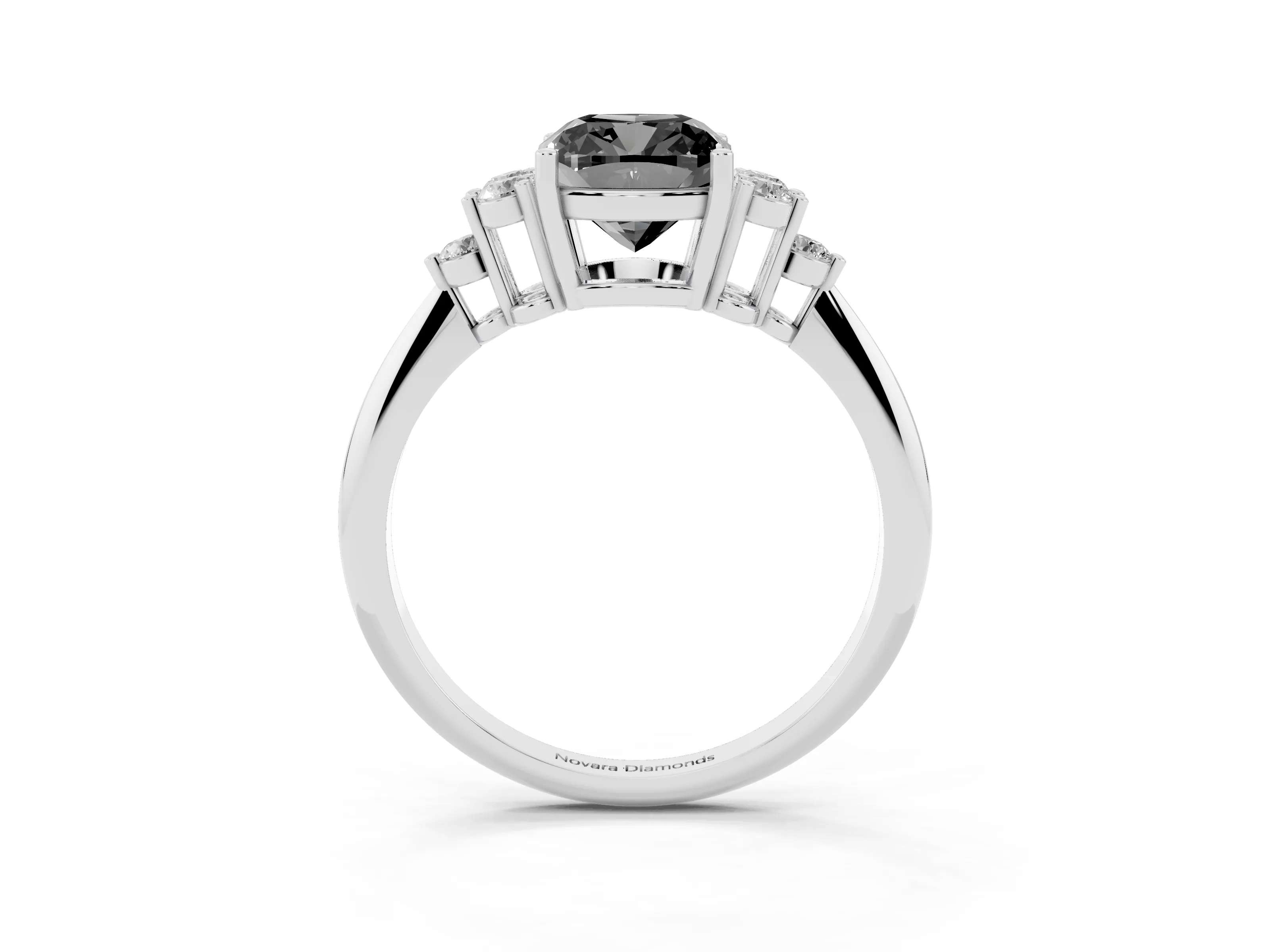Fancy Black Cushion Cut Diamond Cluster Ring Set in White gold with Plain Band and Prong Setting