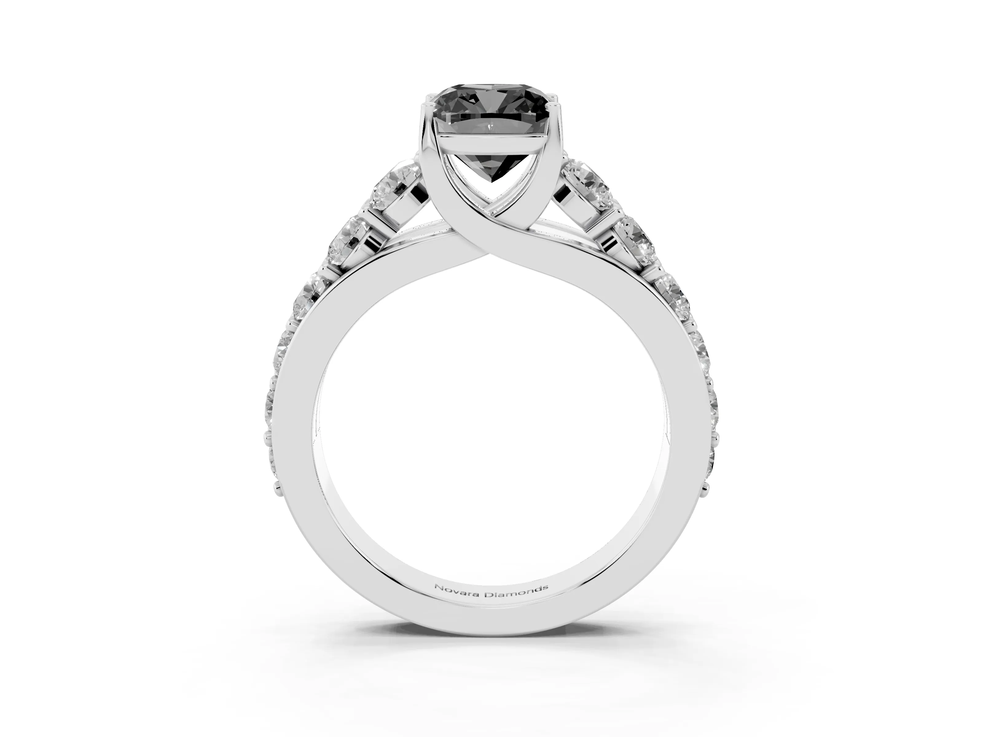 Fancy Black Cushion Cut Diamond Pavé Engagement Ring Set in Platinum with Prong Setting