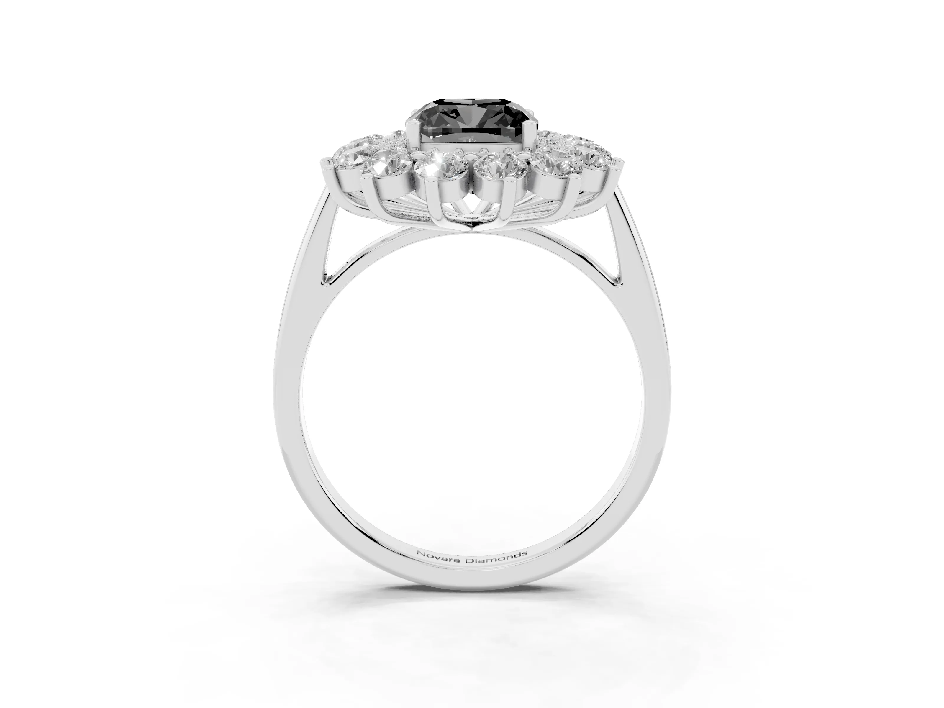 Fancy Black Cushion Cut Diamond Floral Double Halo Ring Set in Platinum with Round Petals